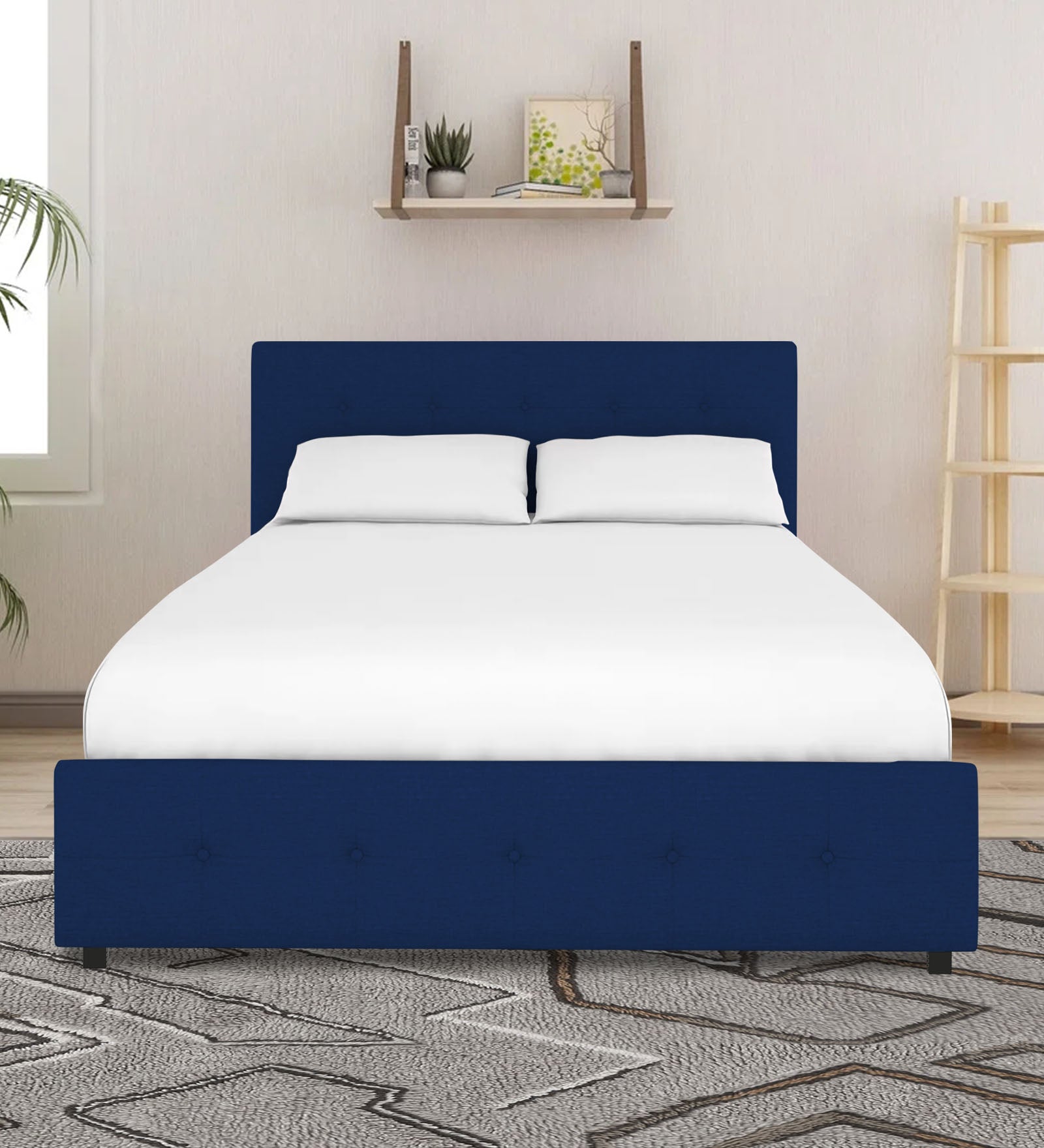 Lido Fabric Queen Size Bed In Royal Blue Colour With Storage