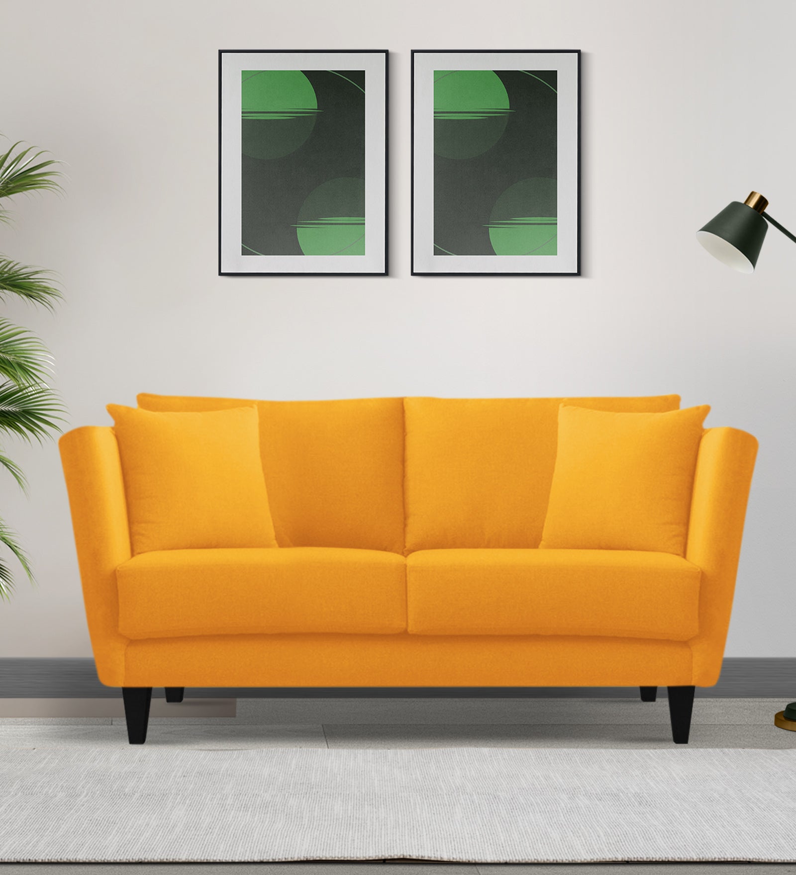 Norway Velvet 2 Seater Sofa In Safforn Yellow Colour