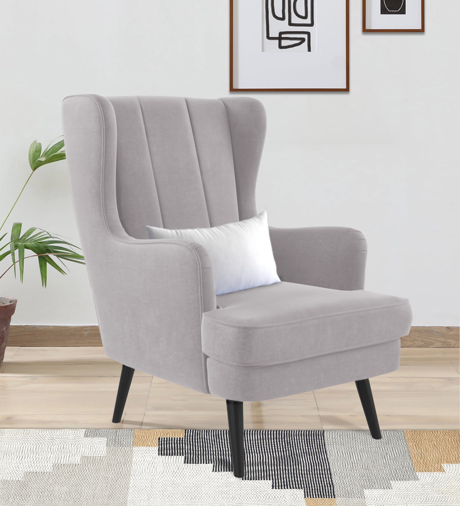 Niya Velvet 1 Seater Wing Chair in Concrete Grey Colour