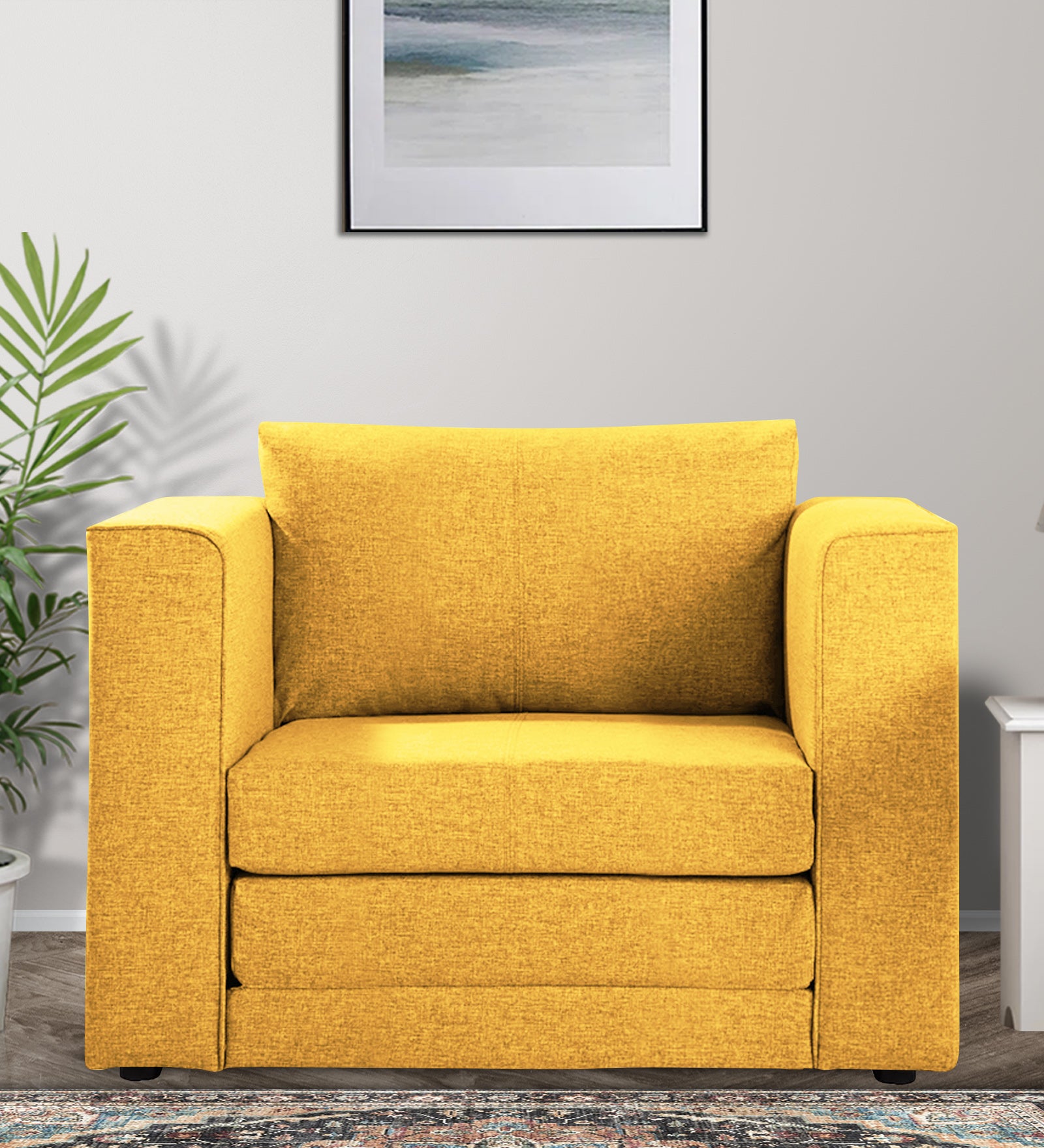 Kenia Fabric 1 Seater Convertible Sofa Cum Bed in Bold Yellow Colour