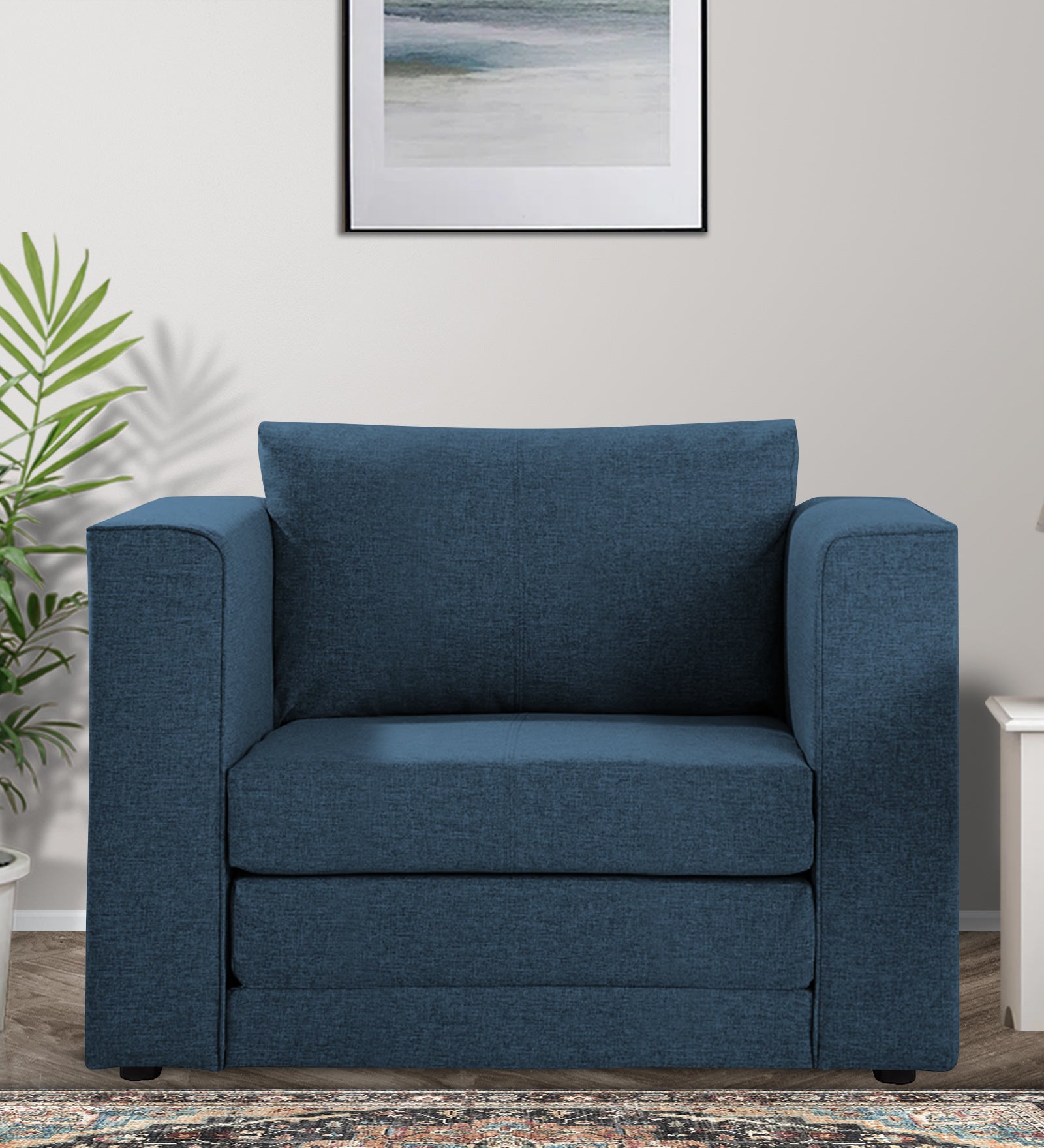 Kenia Fabric 1 Seater Convertible Sofa Cum Bed in Light Blue Colour