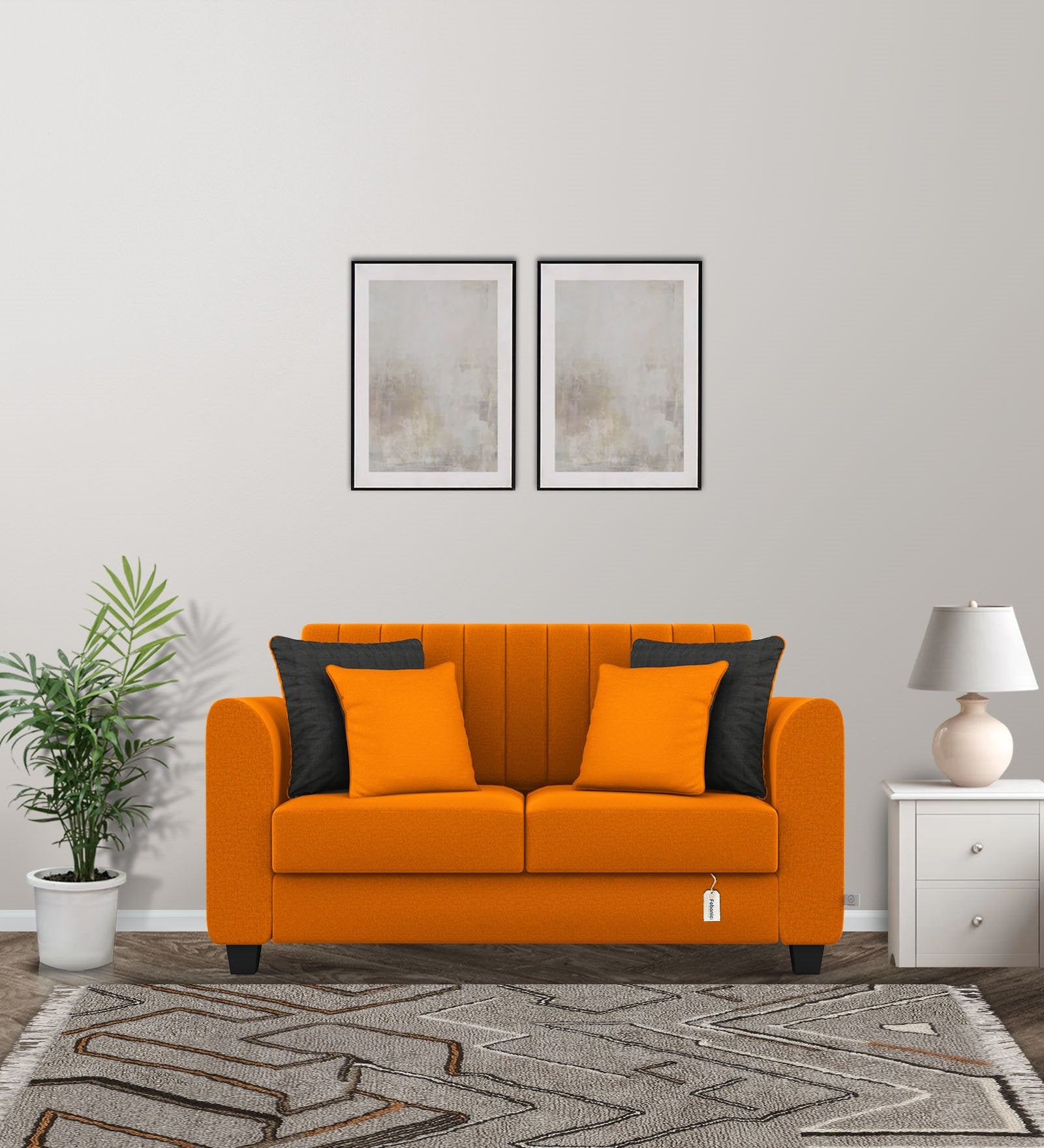 Cosmic Fabric 2 Seater Sofa in Vivid Orange Colour