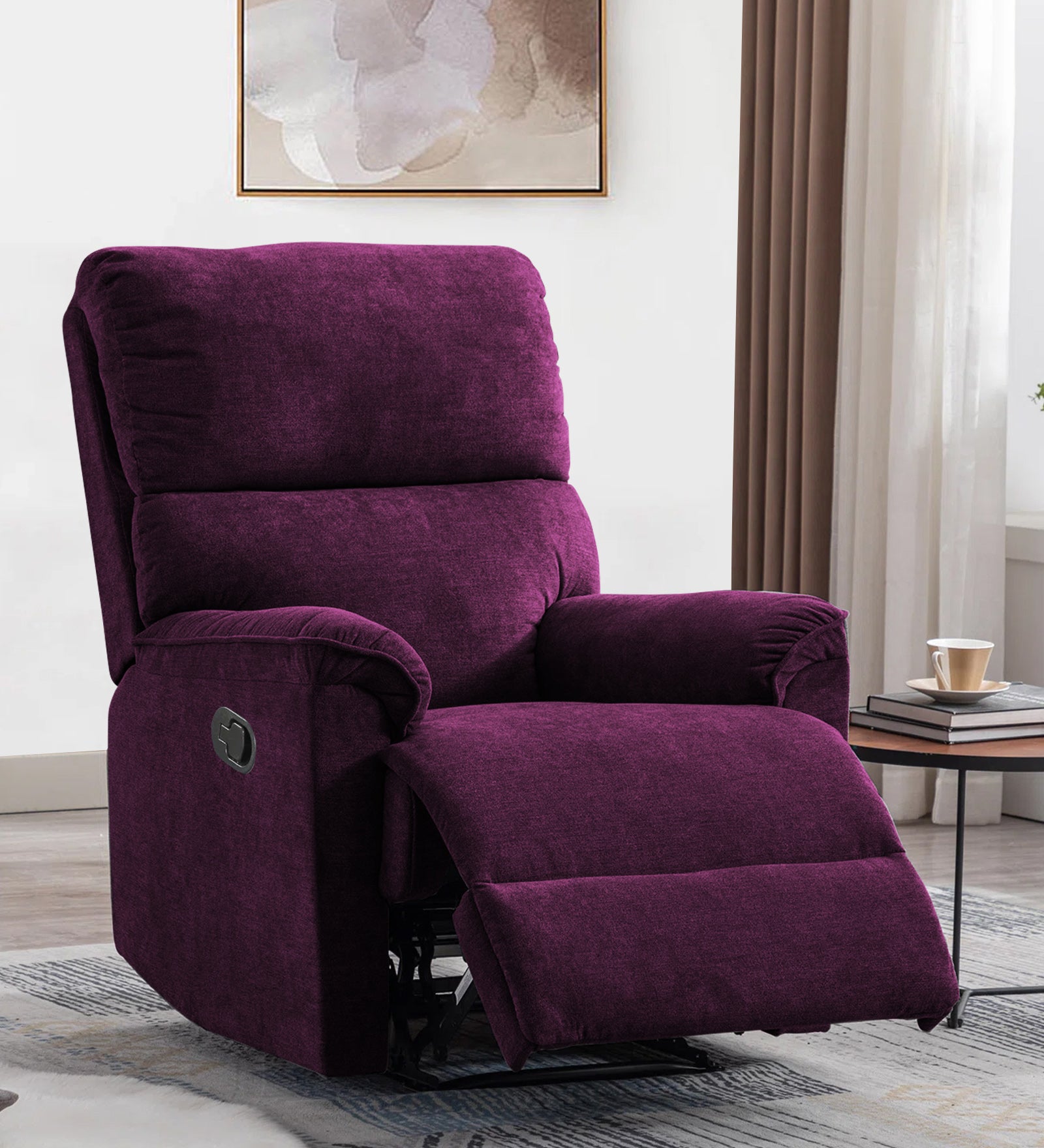 Abby Fabric Manual 1 Seater Recliner In Greek Purple Colour