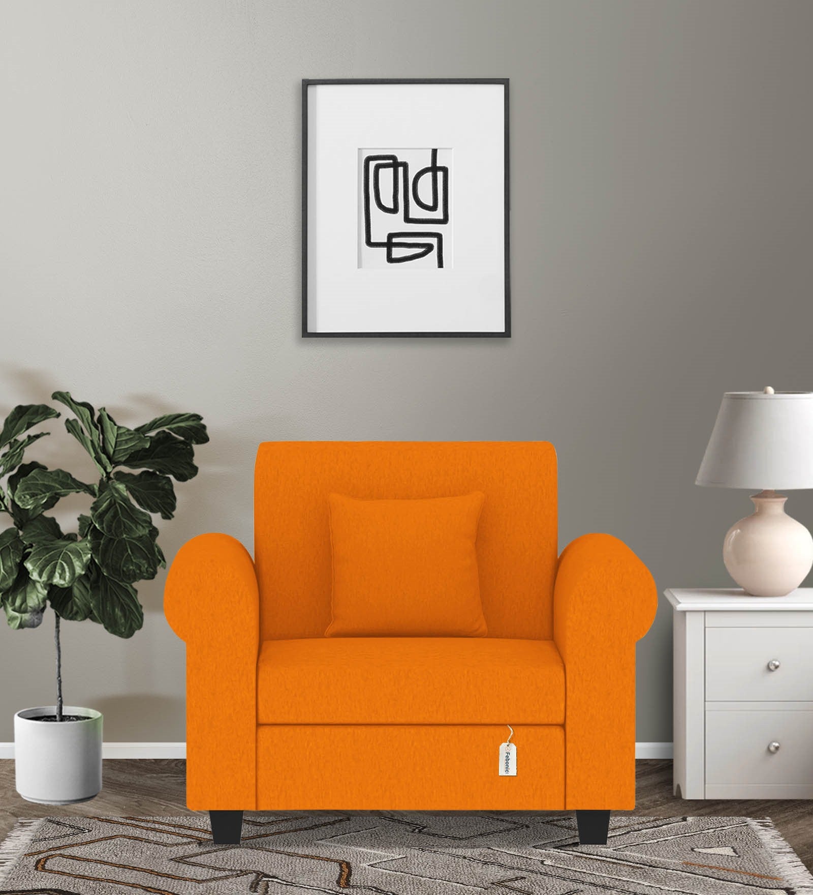Derado Fabric 1 Seater Sofa in Vivid Orange Colour