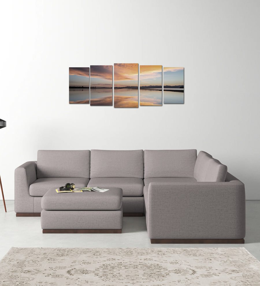Freedom  6 Seater RHS Corner Sofa Velvet Ottoman - Pearl Grey by Febonic Living