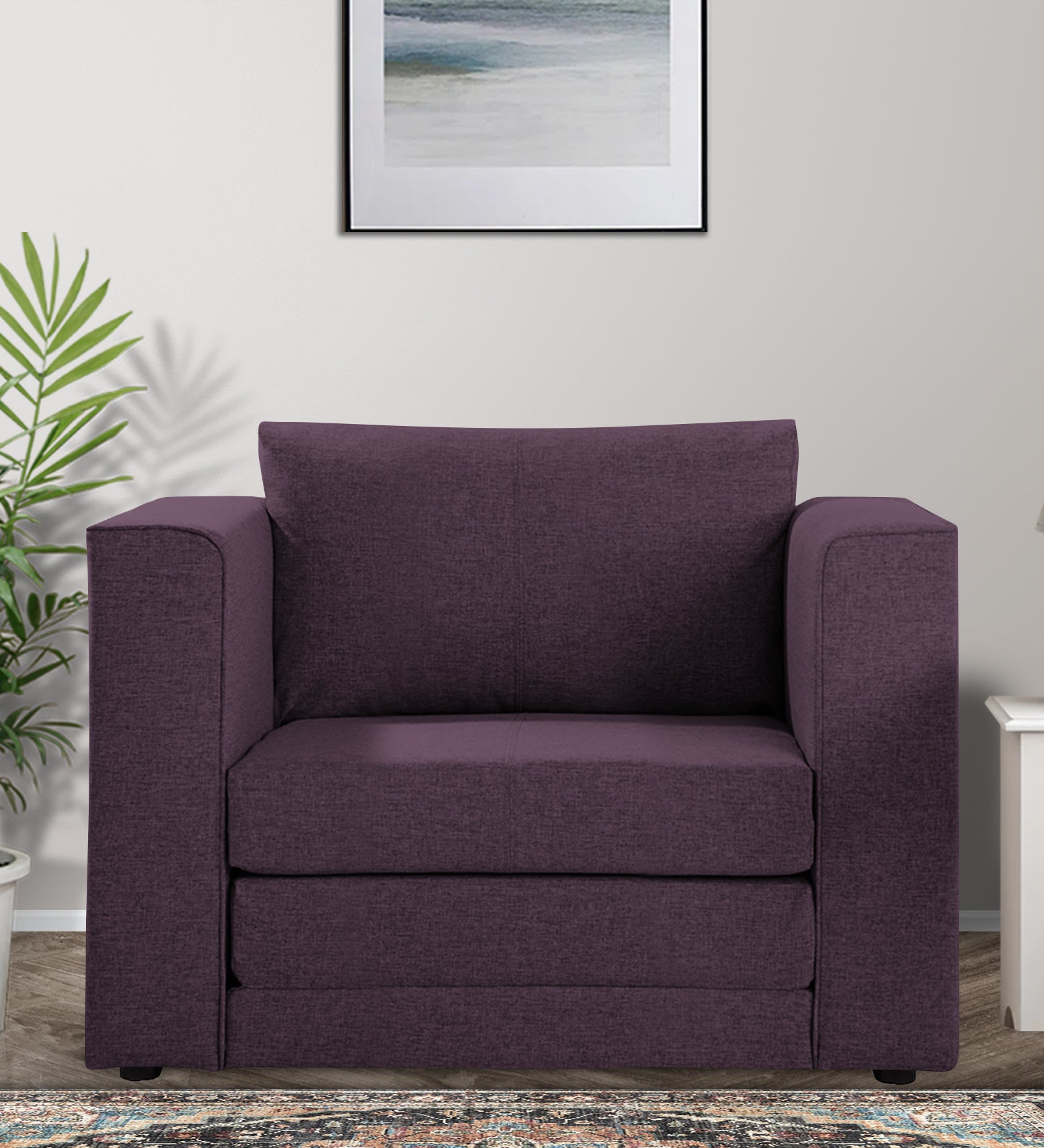 Kenia Fabric 1 Seater Convertible Sofa Cum Bed in Greek Purple Colour