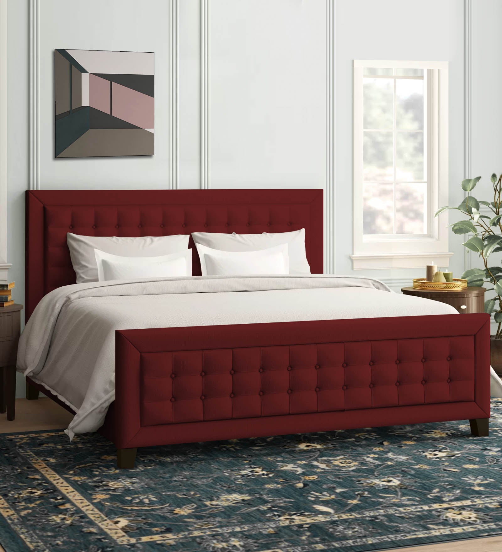 Kaster Fabric King Size Bed In Blood Maroon Colour