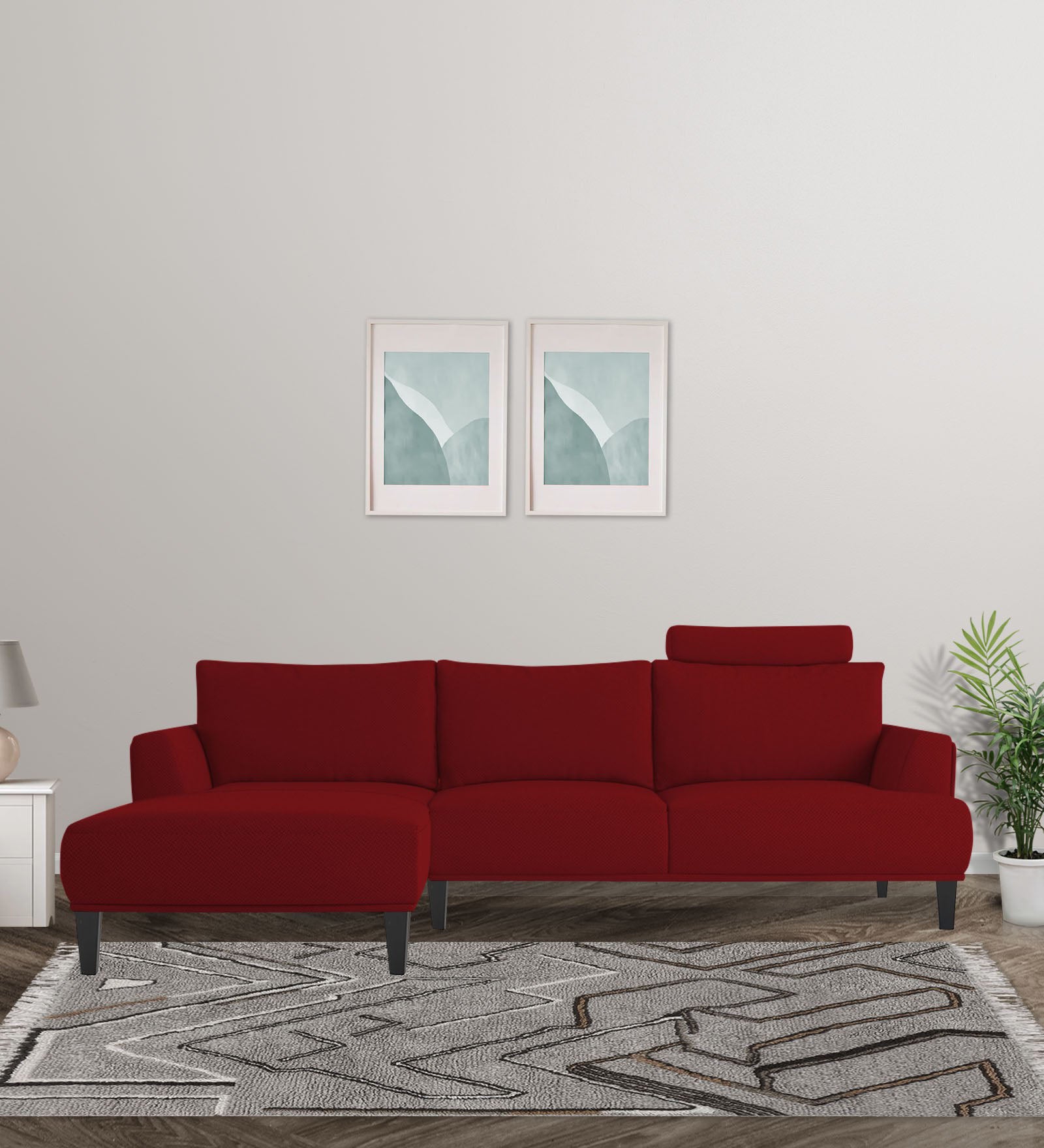 Como Fabric RHS Sectional Sofa (3+Lounger) in Blood Maroon Colour