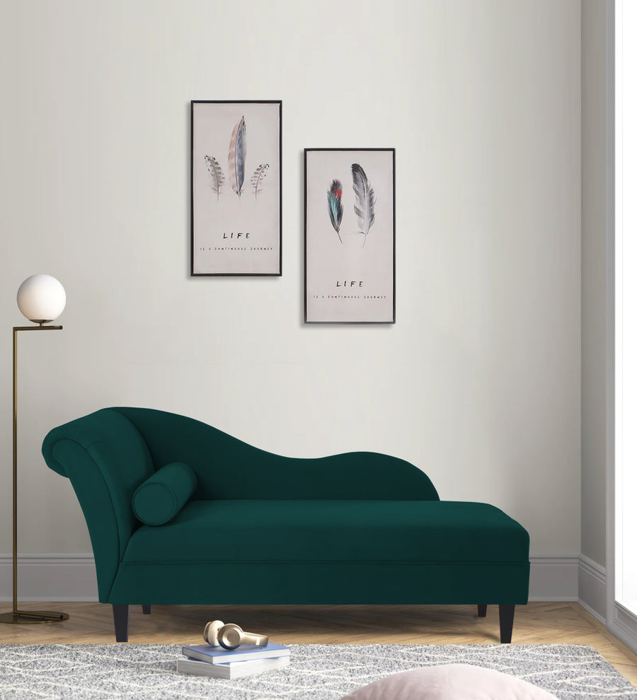Rana  RHS Velvet Chaise Lounger - Forest Green by Febonic Living