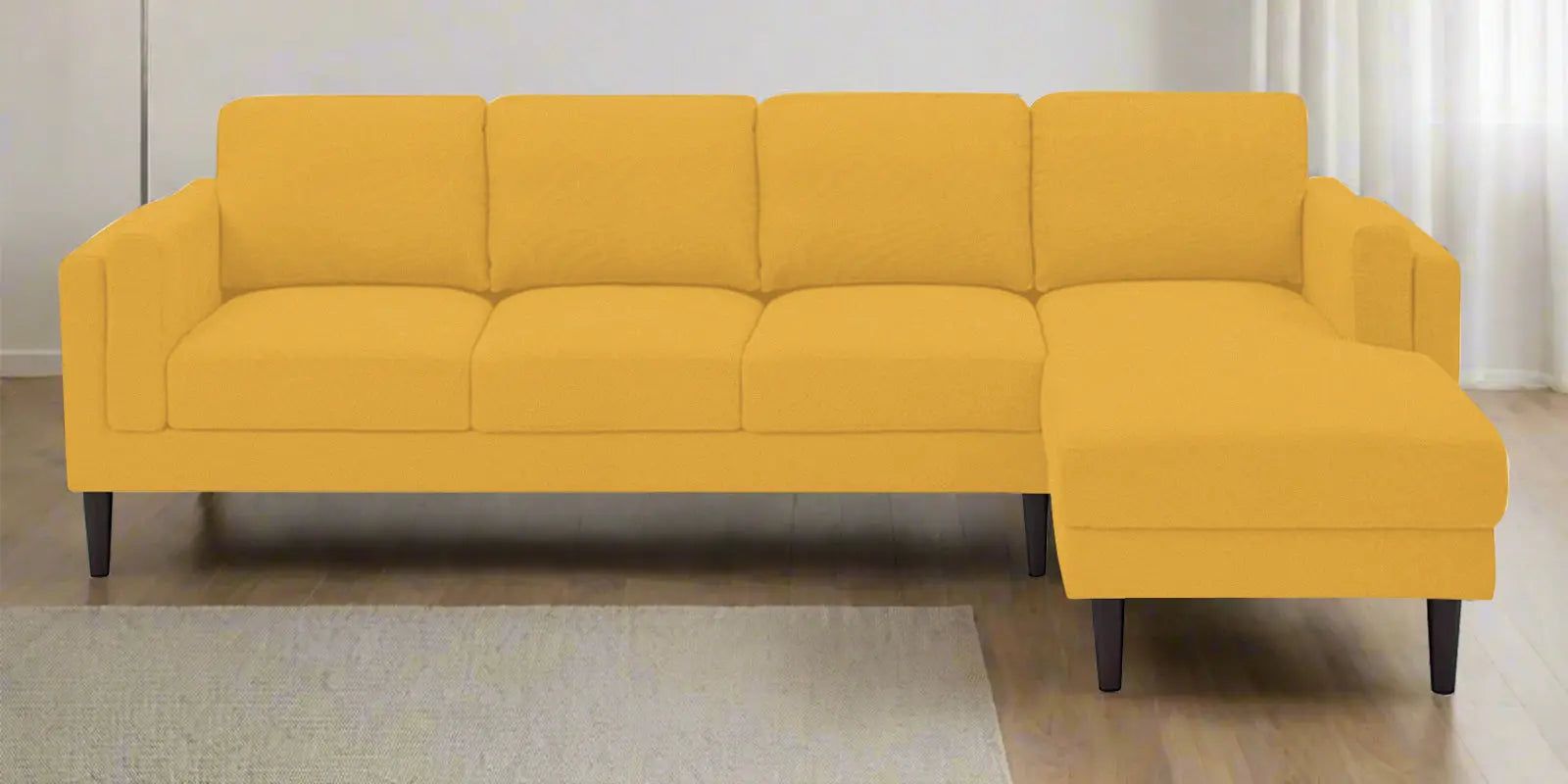 Creata Fabric LHS Sectional Sofa (3+Lounger) In Bold Yellow Colour Febonic Living