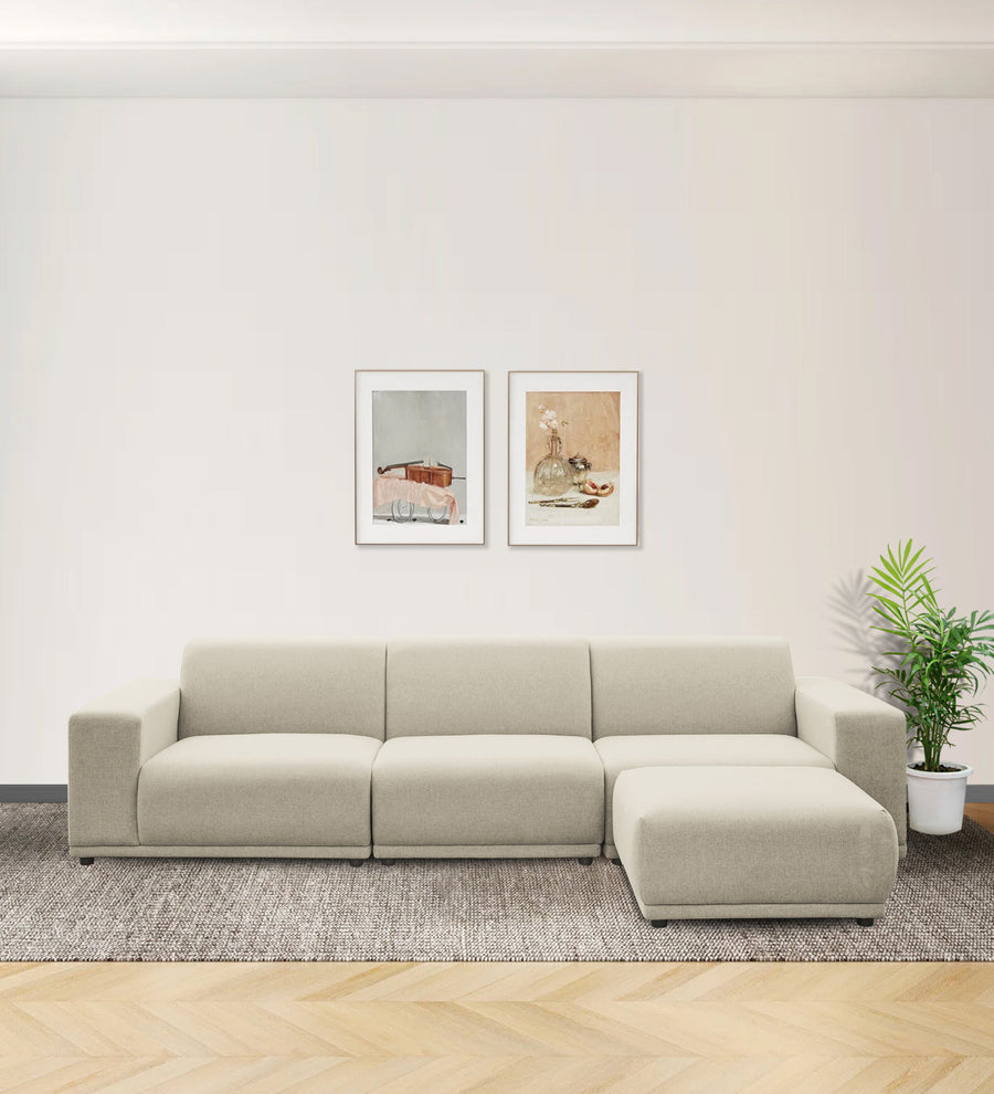 Adam  RHS  (3+Ottoman Lounger) Fabric Sectional Sofa - Ivory Cream by Febonic Living