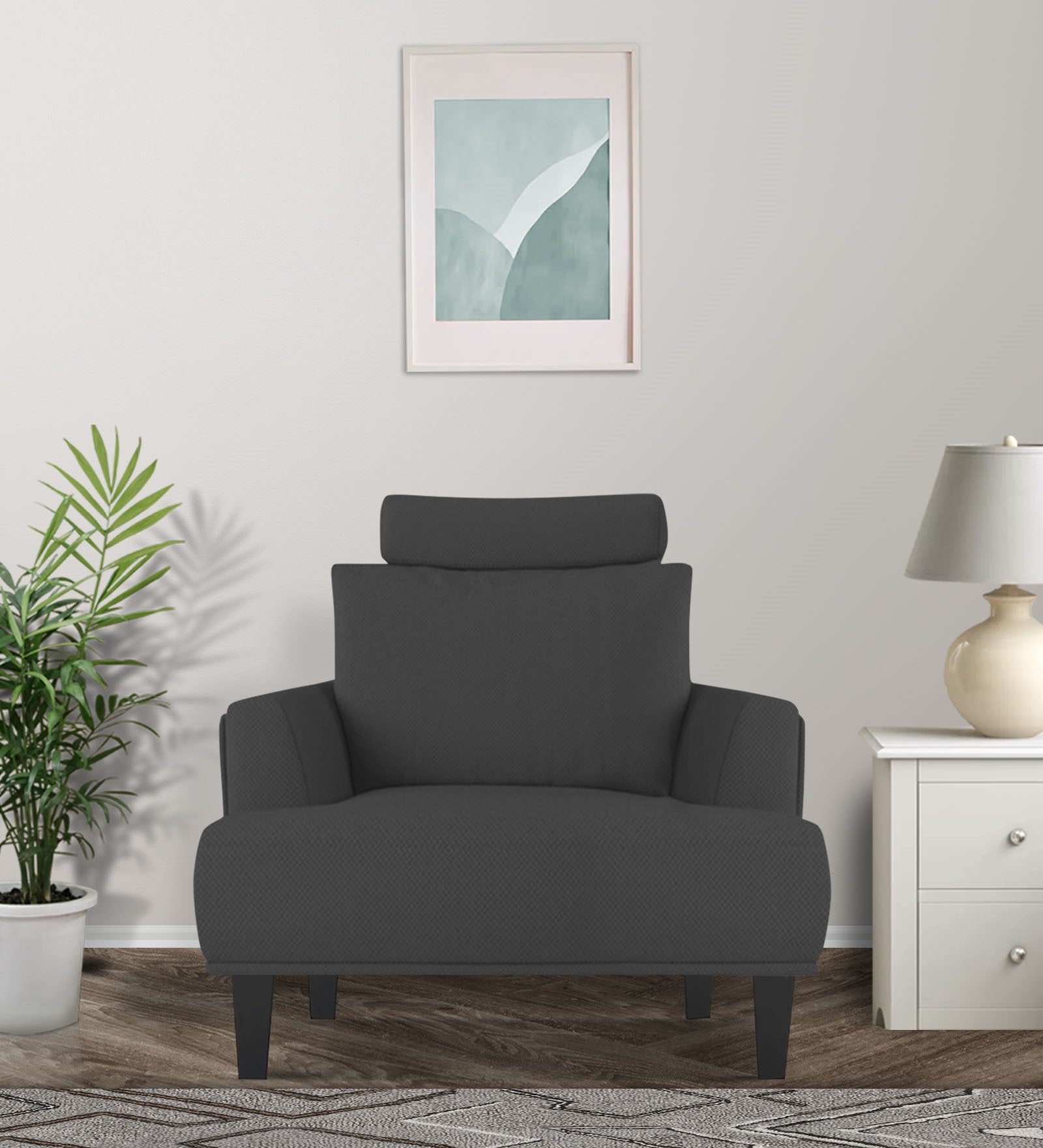 Como Fabric 1 Seater Sofa in Charcoal Grey Colour