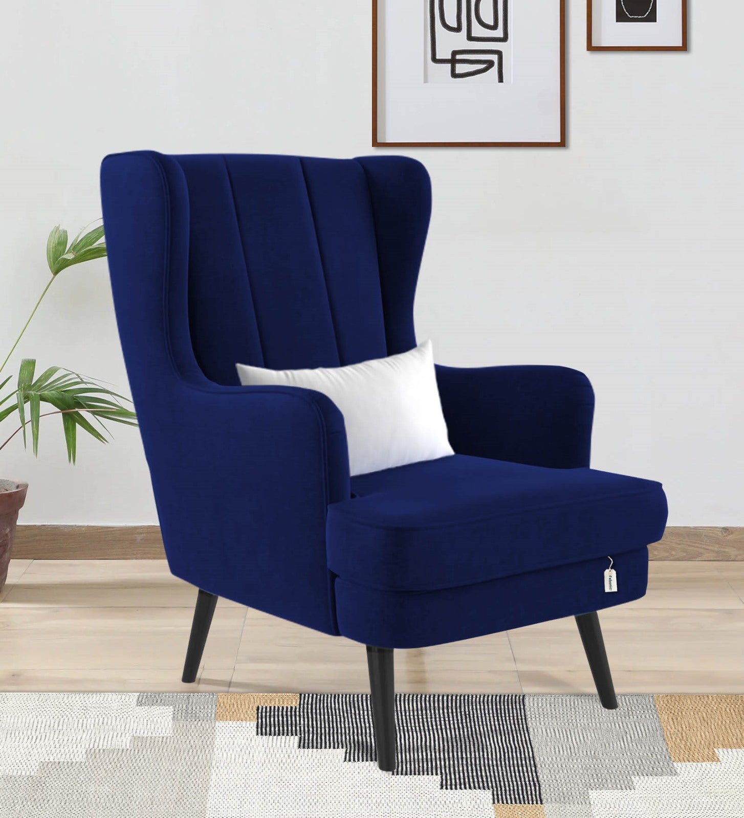 Niya Velvet Wing Chair in Imperial Blue Colour