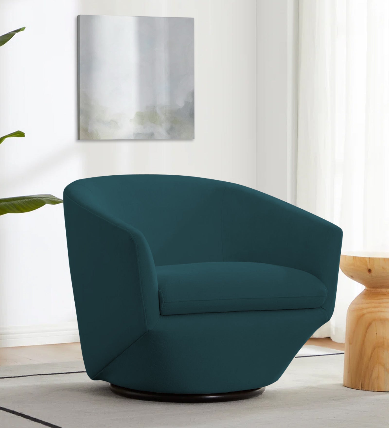 Haddie Velvet Swivel Chair in Arabian Green Colour