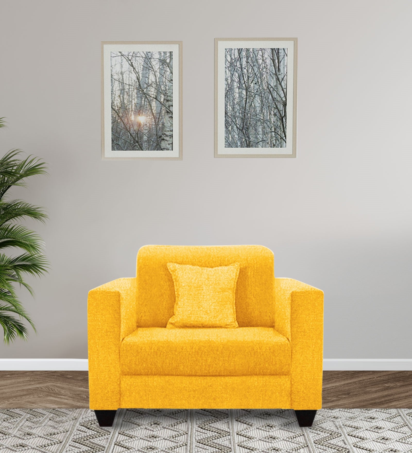 Nebula Fabric 1 Seater Sofa in Bold Yellow Colour