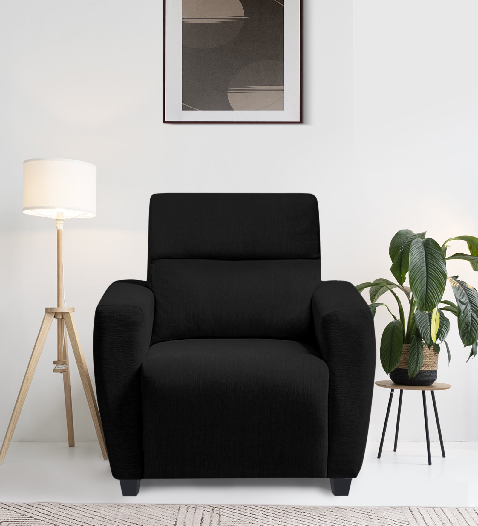 Bakadi Fabric 1 Seater Sofa in Zed black Colour