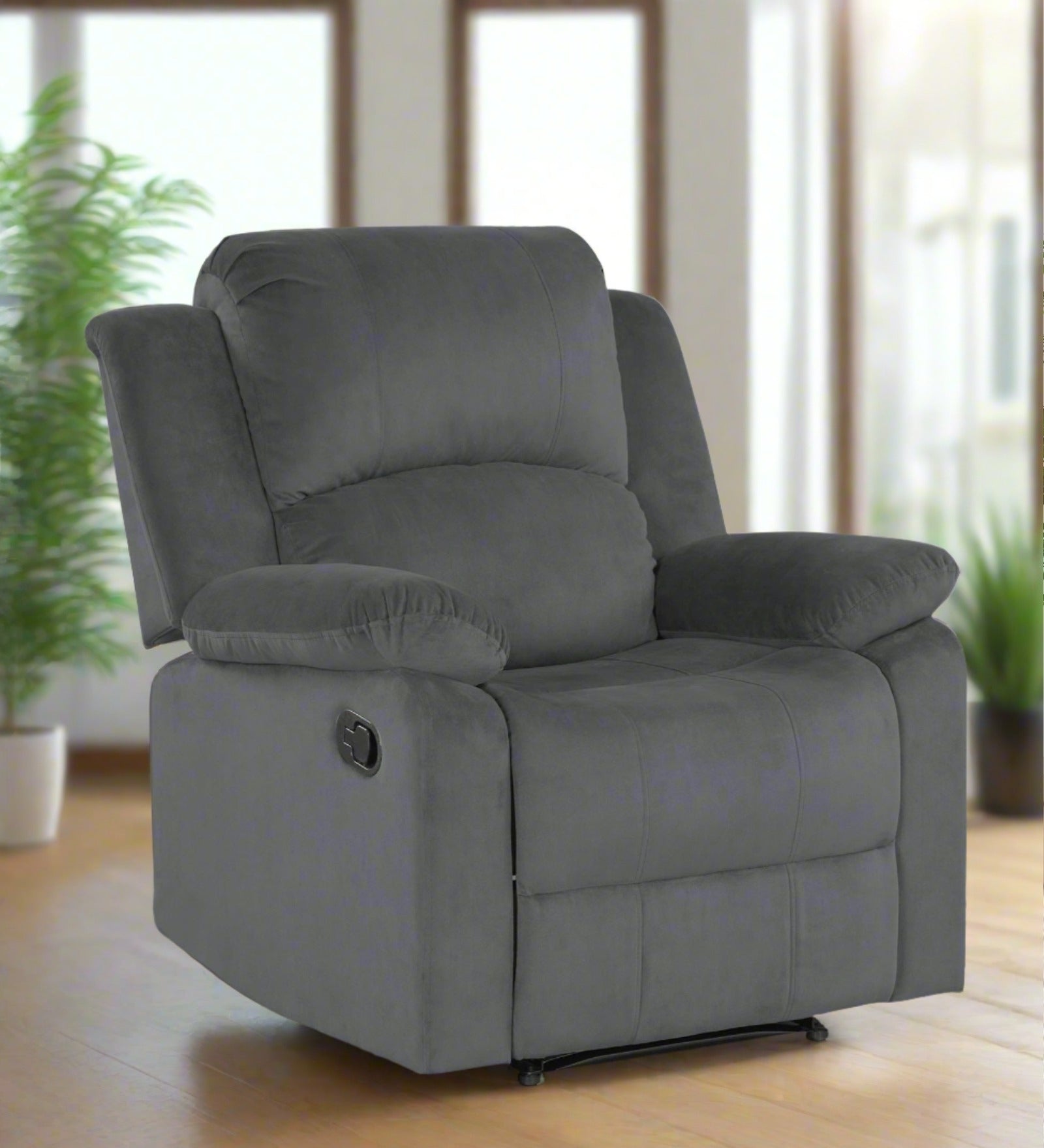 Henry Velvet Manual 1 Seater Recliner In Pubble grey Colour