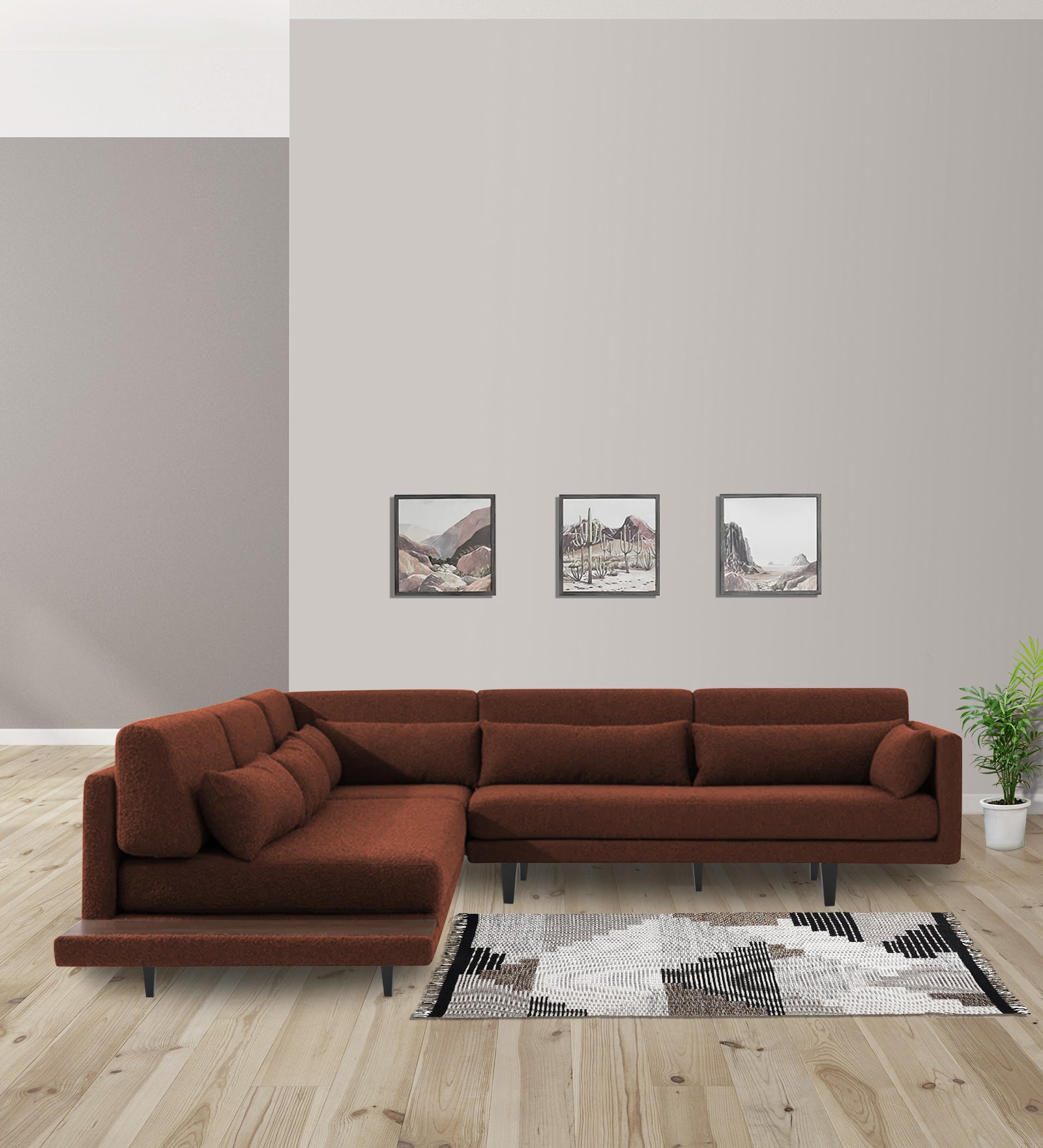 Malta Fabric 6 Seater RHS Sectional Sofa In Coffee brown Colour