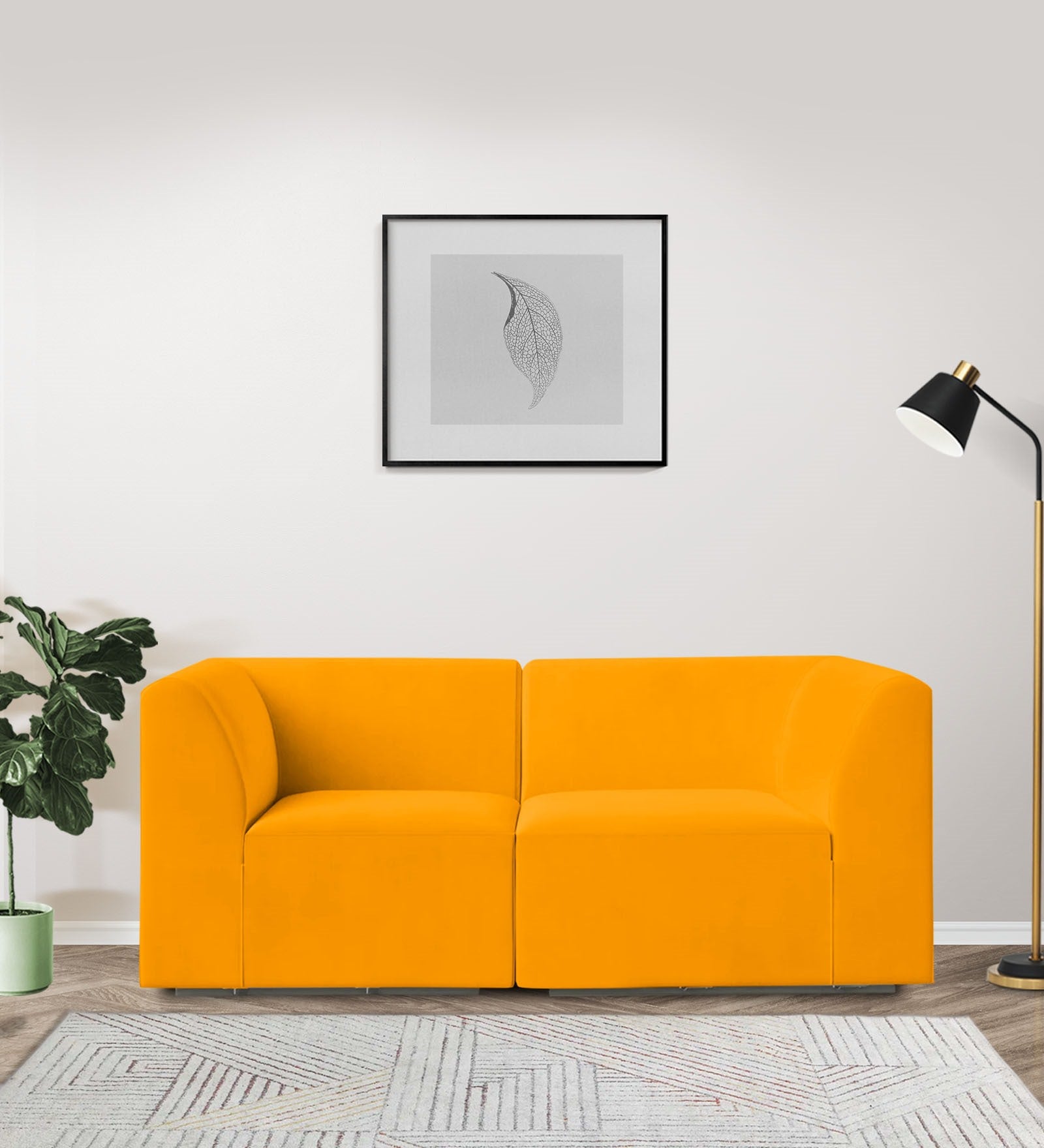 Bufa Velvet 2 Seater Sofa in Saffron yellow Colour With Storage