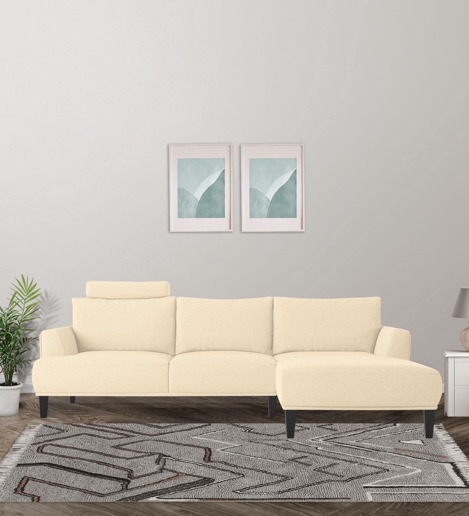 Como Fabric LHS Sectional Sofa (3+Lounger) in Ivory Beige Colour