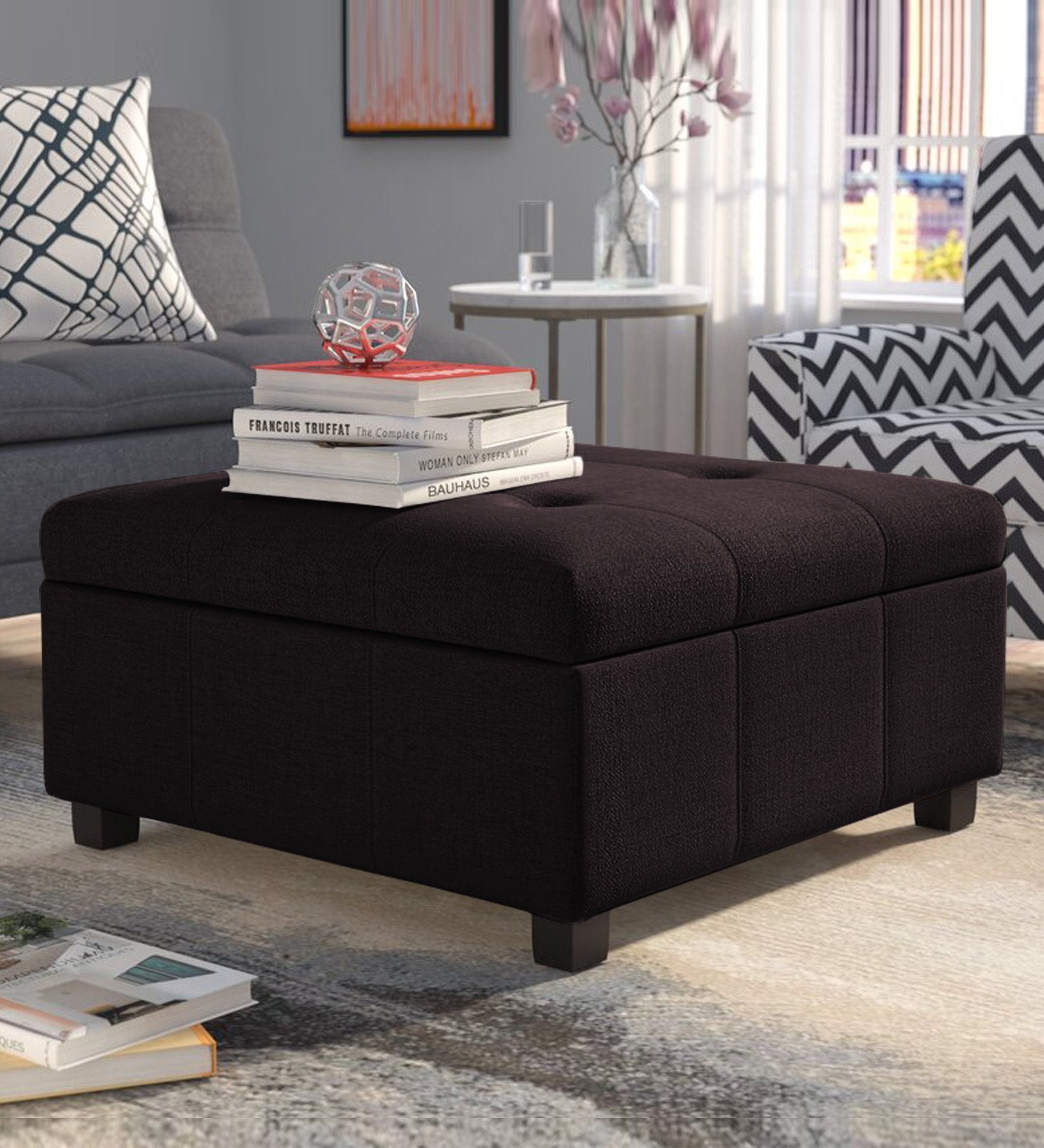 Mubila Fabric Ottoman In Cara Brown Colour With Storage