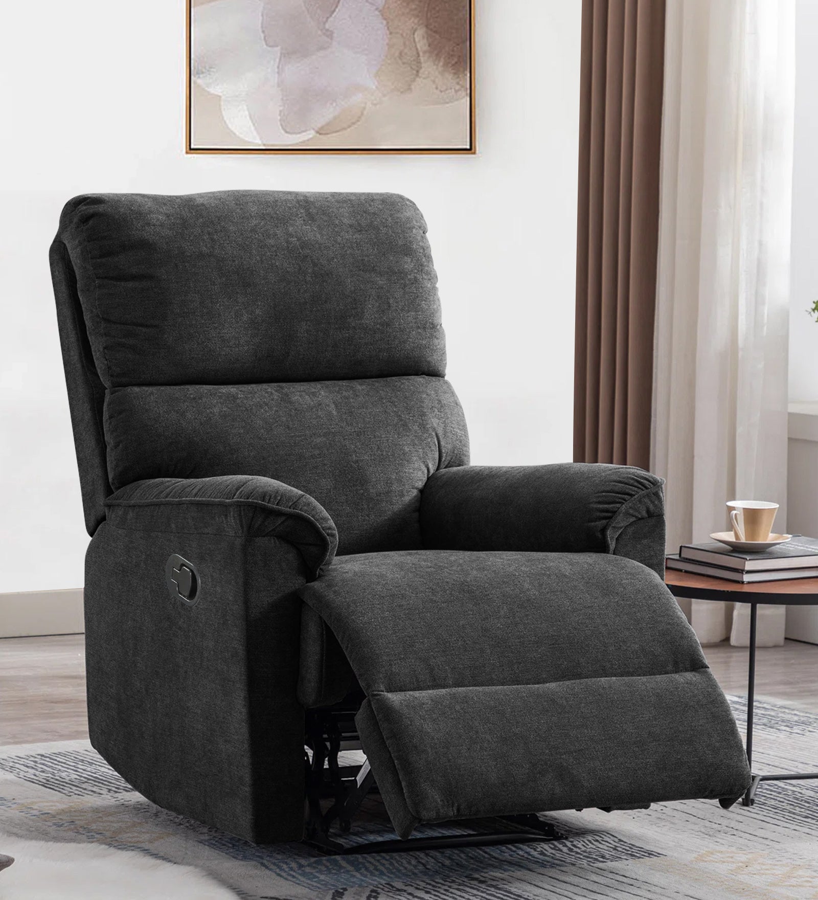 Abby Fabric Manual 1 Seater Recliner In Charcoal Grey Colour