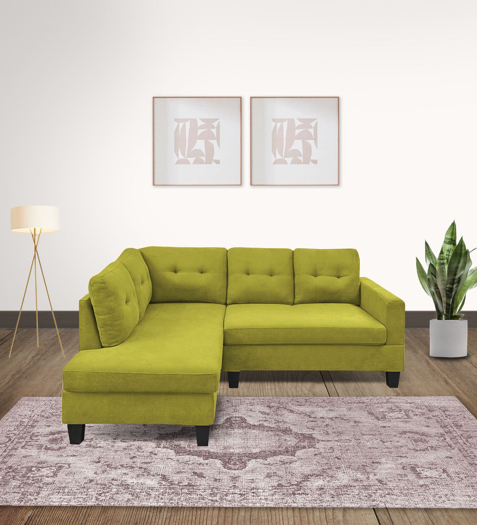 Thomas Fabric RHS Sectional Sofa (2+Lounger) in Parrot Green Colour