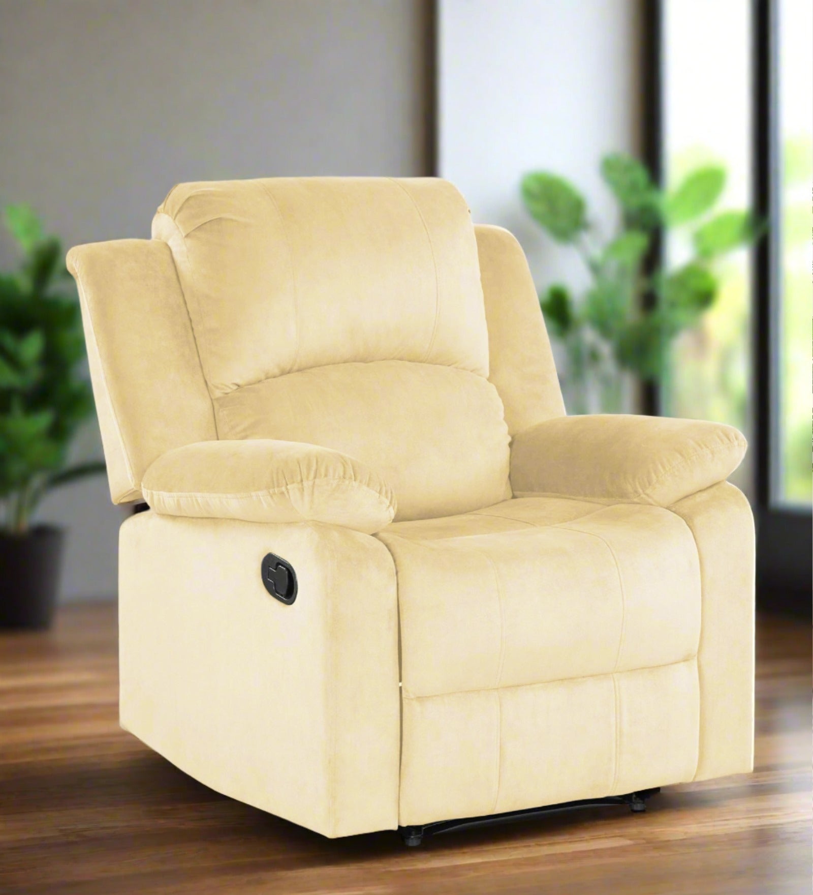 Henry Velvet Manual 1 Seater Recliner In Sandy Beige Colour