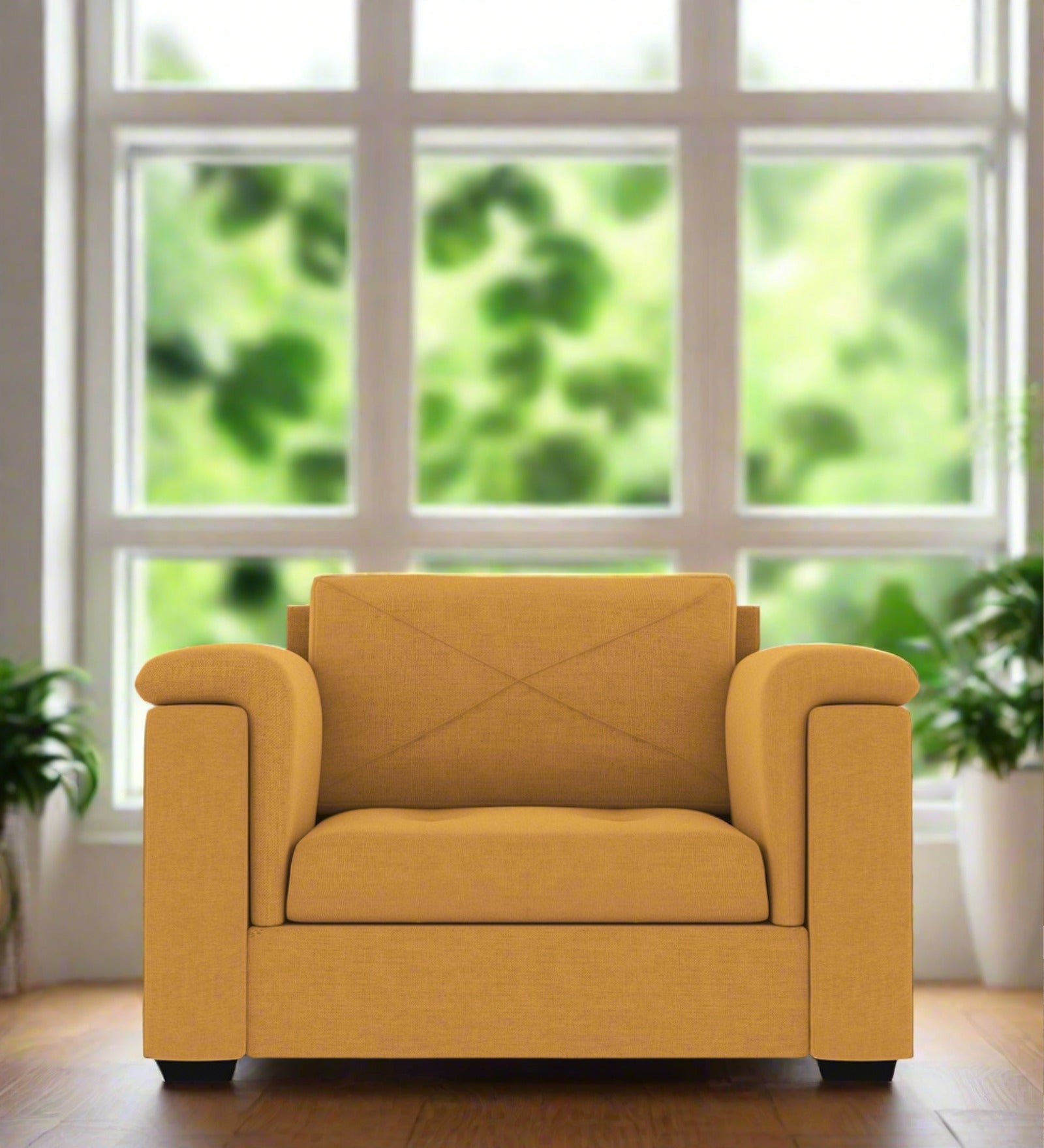 Andres Fabric 1 Seater Sofa In  Blush Yellow Colour - Febonic Living