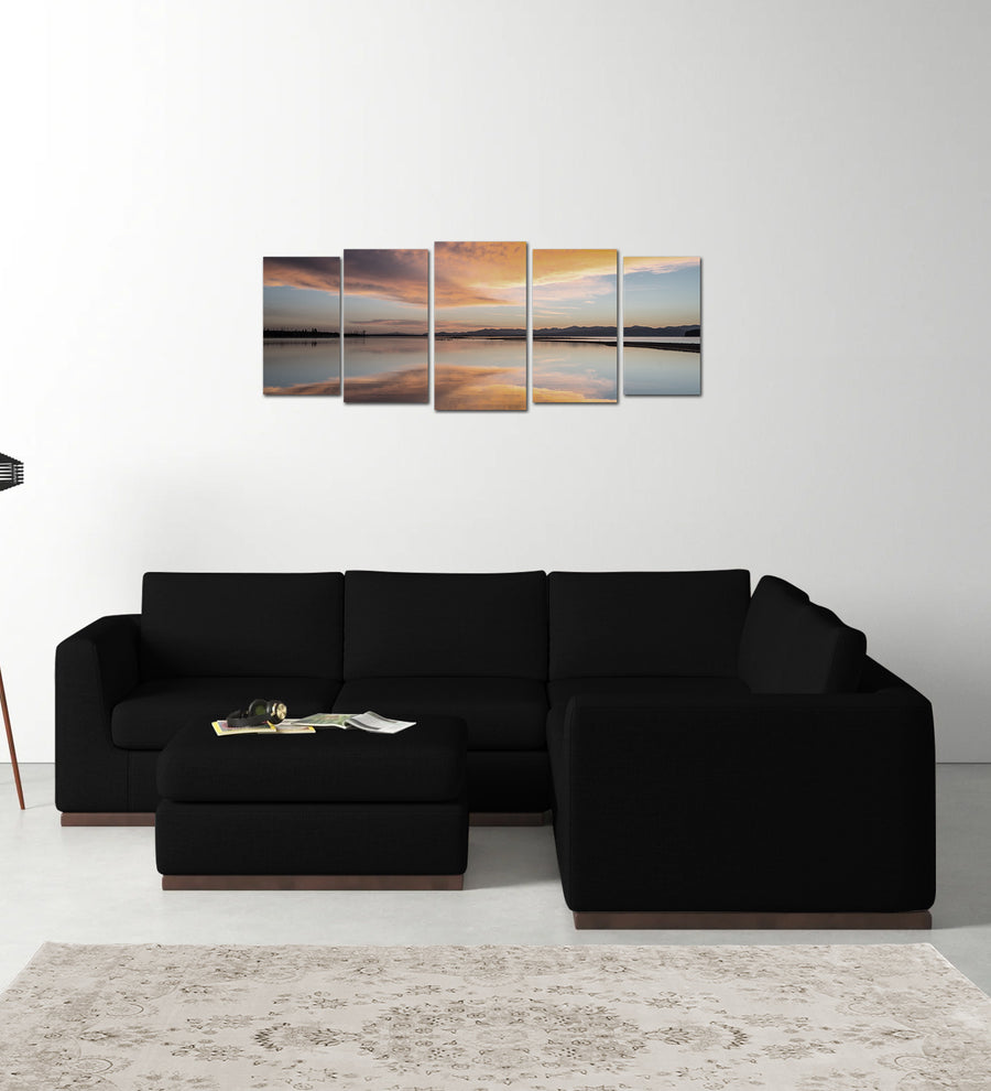 Freedom  6 Seater RHS Corner Sofa Velvet Ottoman - Adam Black by Febonic Living
