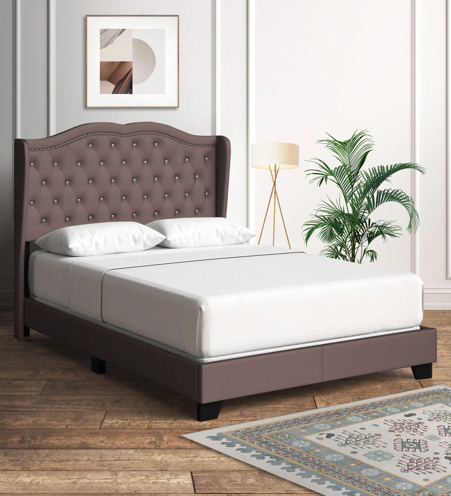 Blake  Upholstered Fabric Queen Size Bed - Caspa Brown by Febonic Living