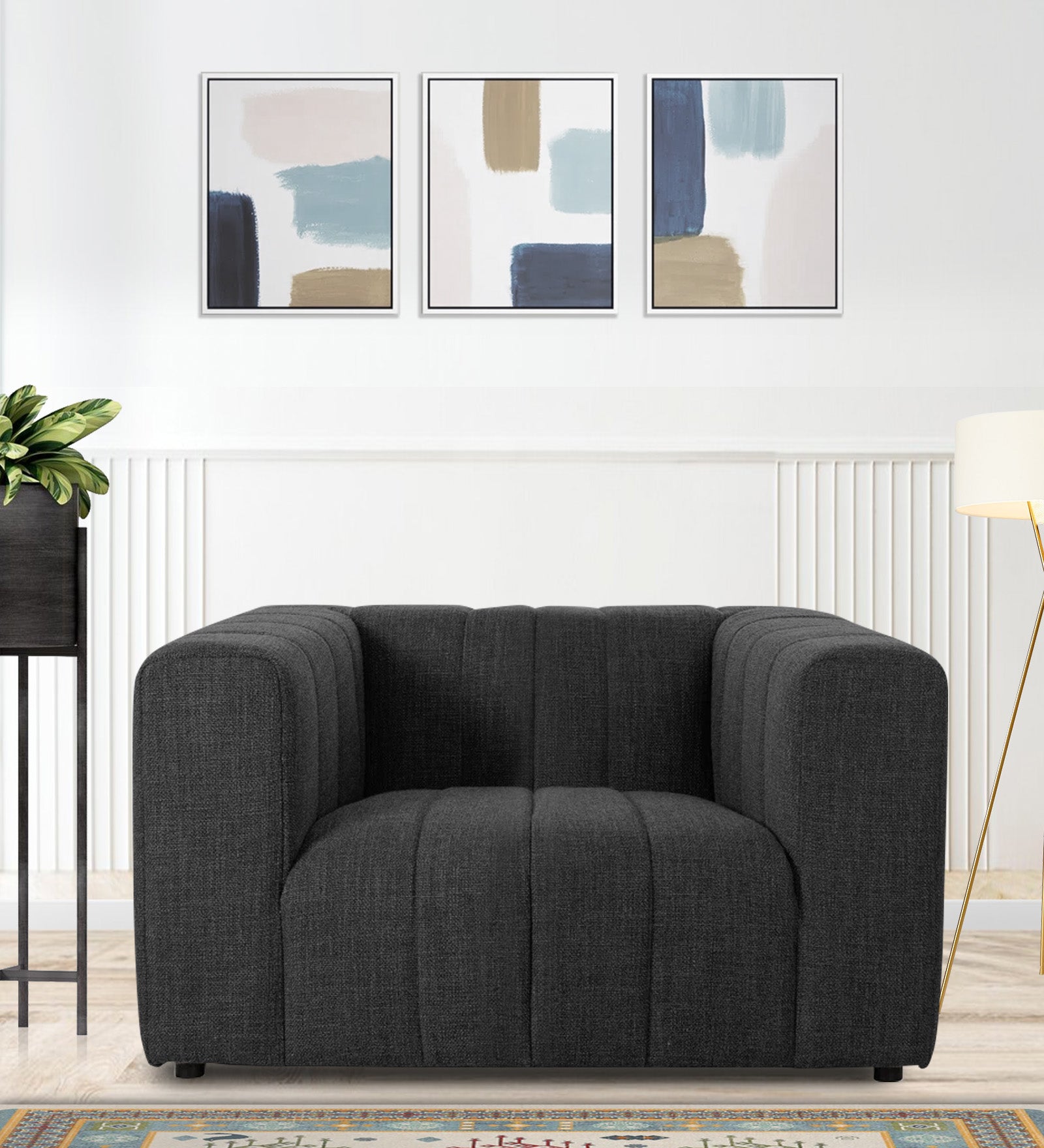Lara Fabric 1 Seater Sofa in Charcoal Grey Colour