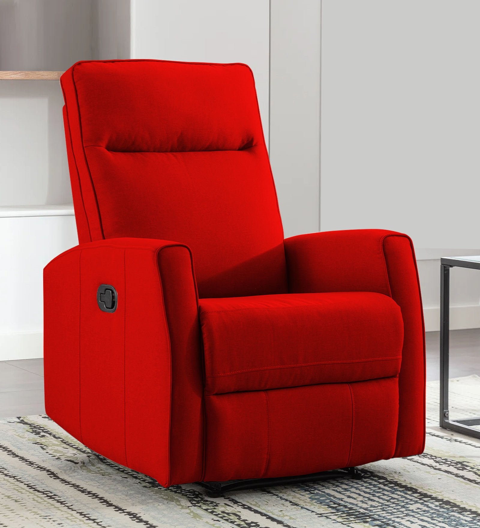 Logan Fabric Manual 1 Seater Recliner In Ruby Red Colour