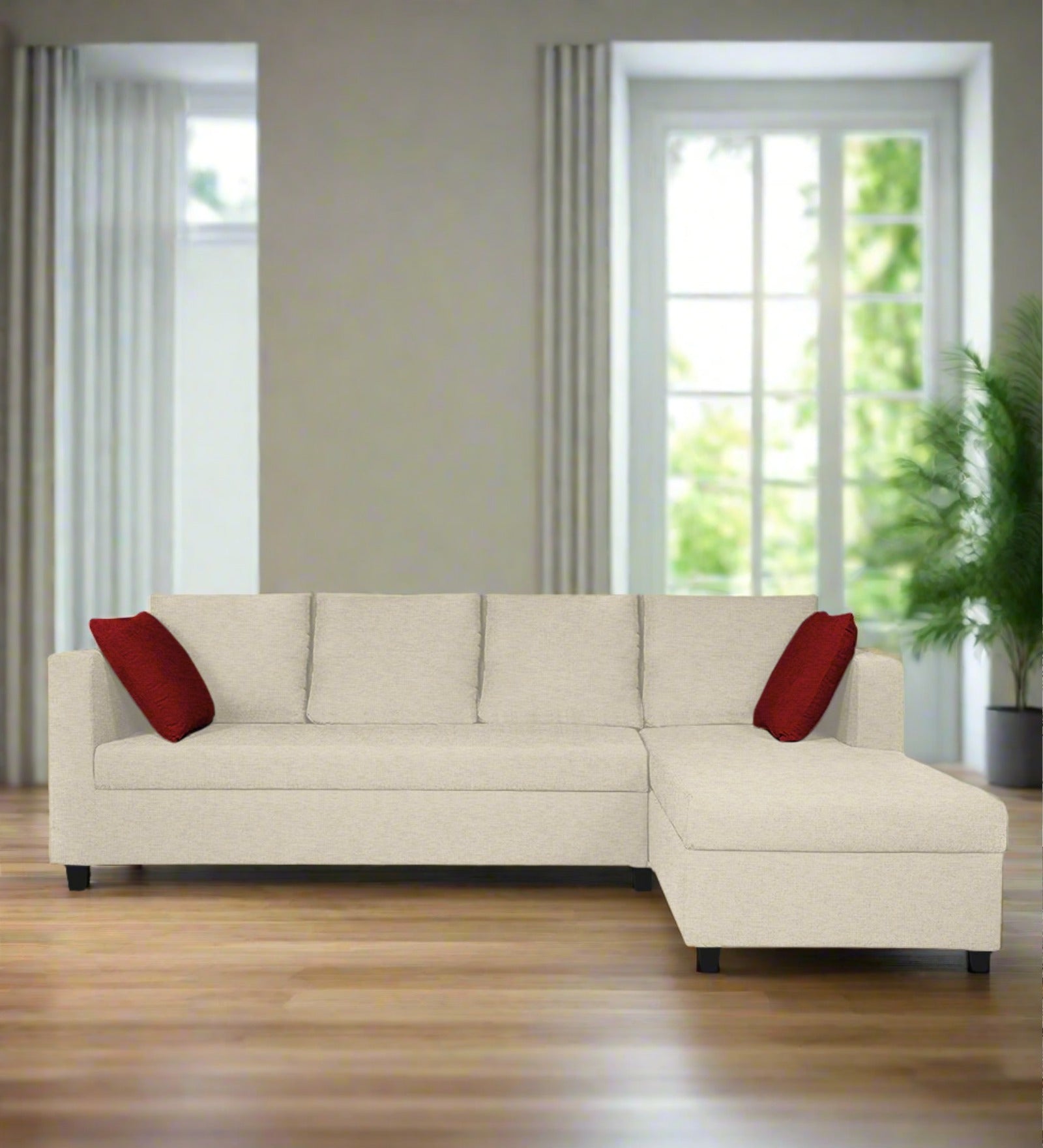 Nebula Fabric LHS Sectional Sofa (3+Lounger) in Ivory Cream Colour