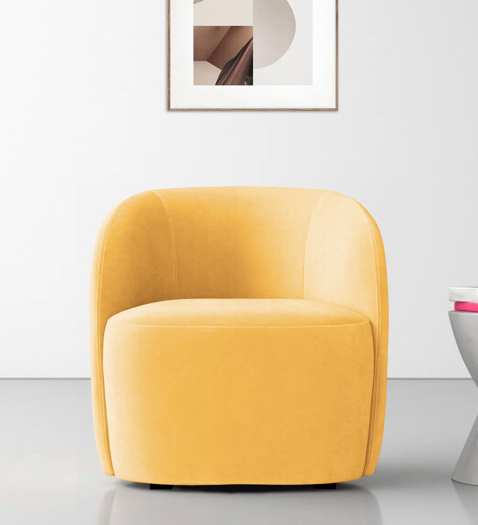 Hazel Velvet Wing Chair in Turmeric Yellow Colour