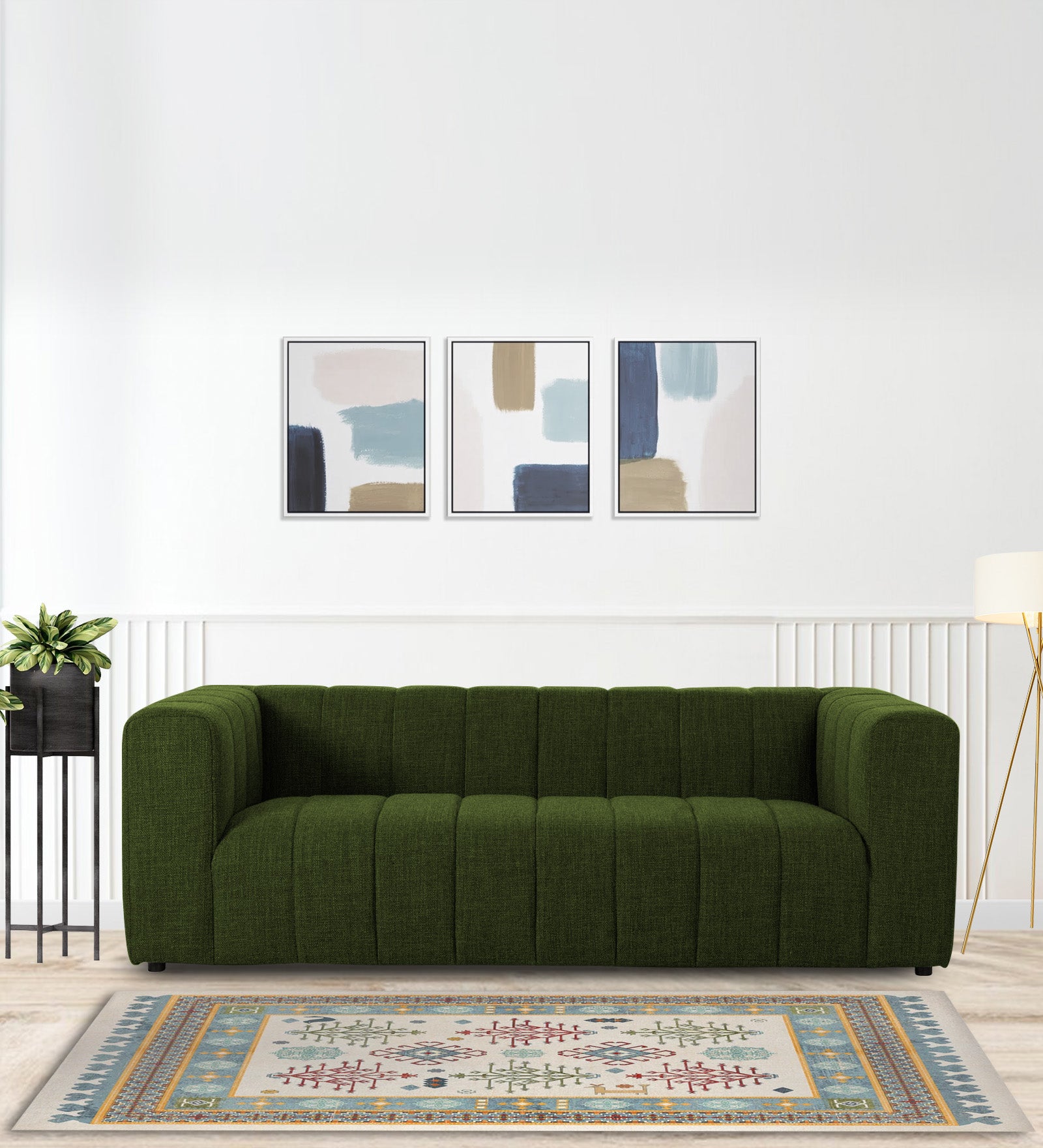 Lara Fabric 3 Seater Sofa in olive green Colour