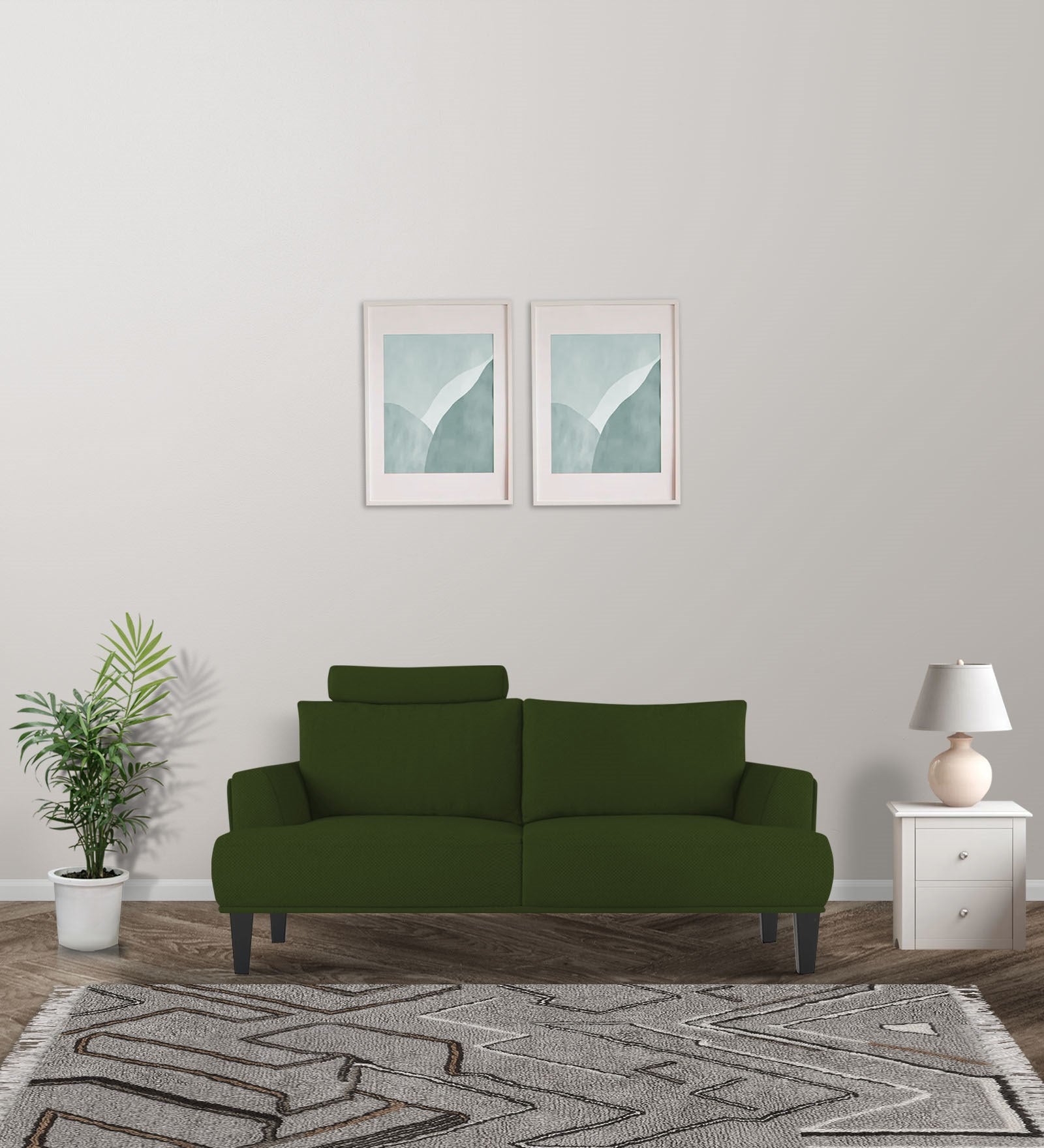 Como Fabric 2 Seater Sofa in Olive Green Colour