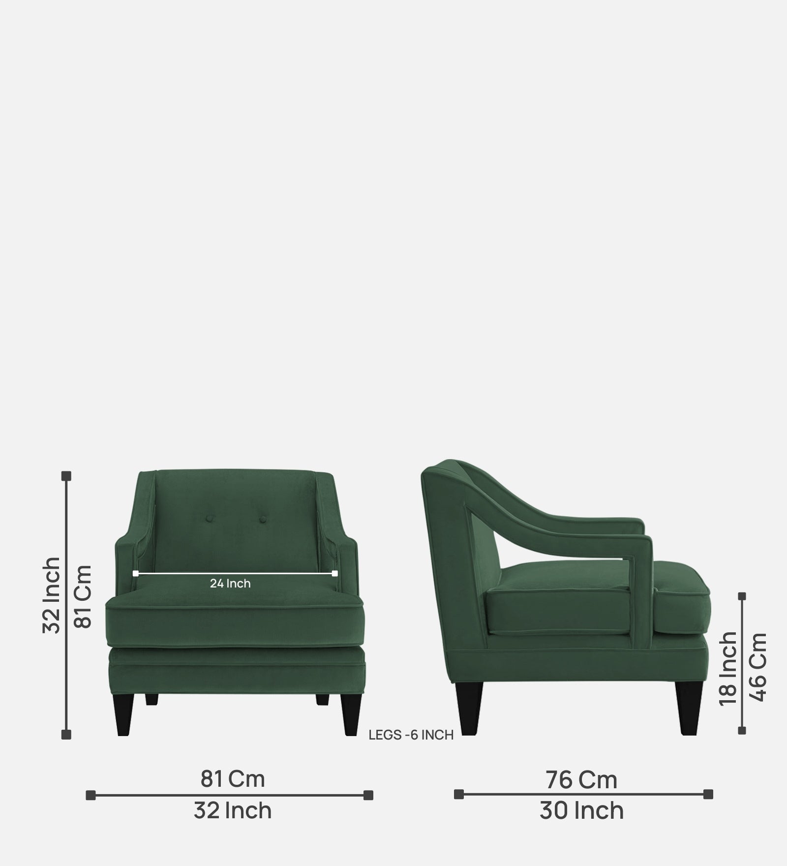 Daffy Velvet 1 Seater Sofa In Amazon Green Colour