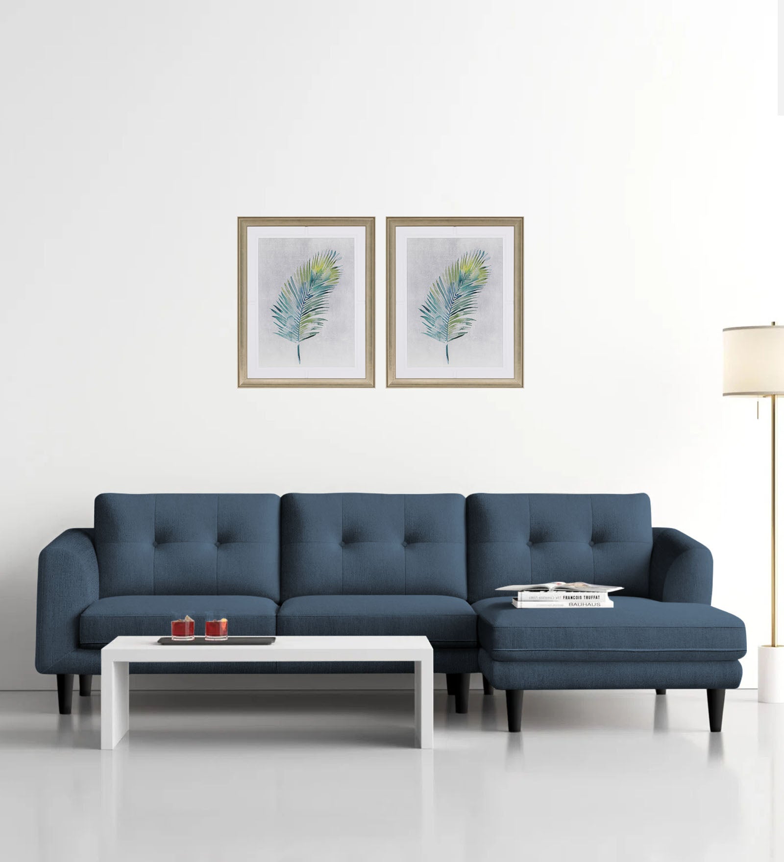 Natasha Velvet LHS Sectional Sofa (3+Lounger) in Oxford Blue Colour