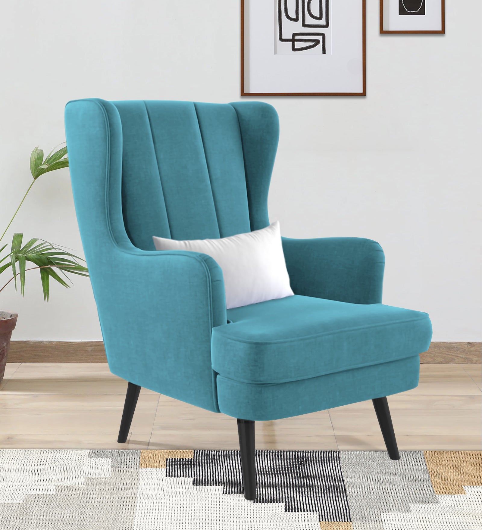 Niya Velvet 1 Seater Wing Chair in Aqua Blue Colour