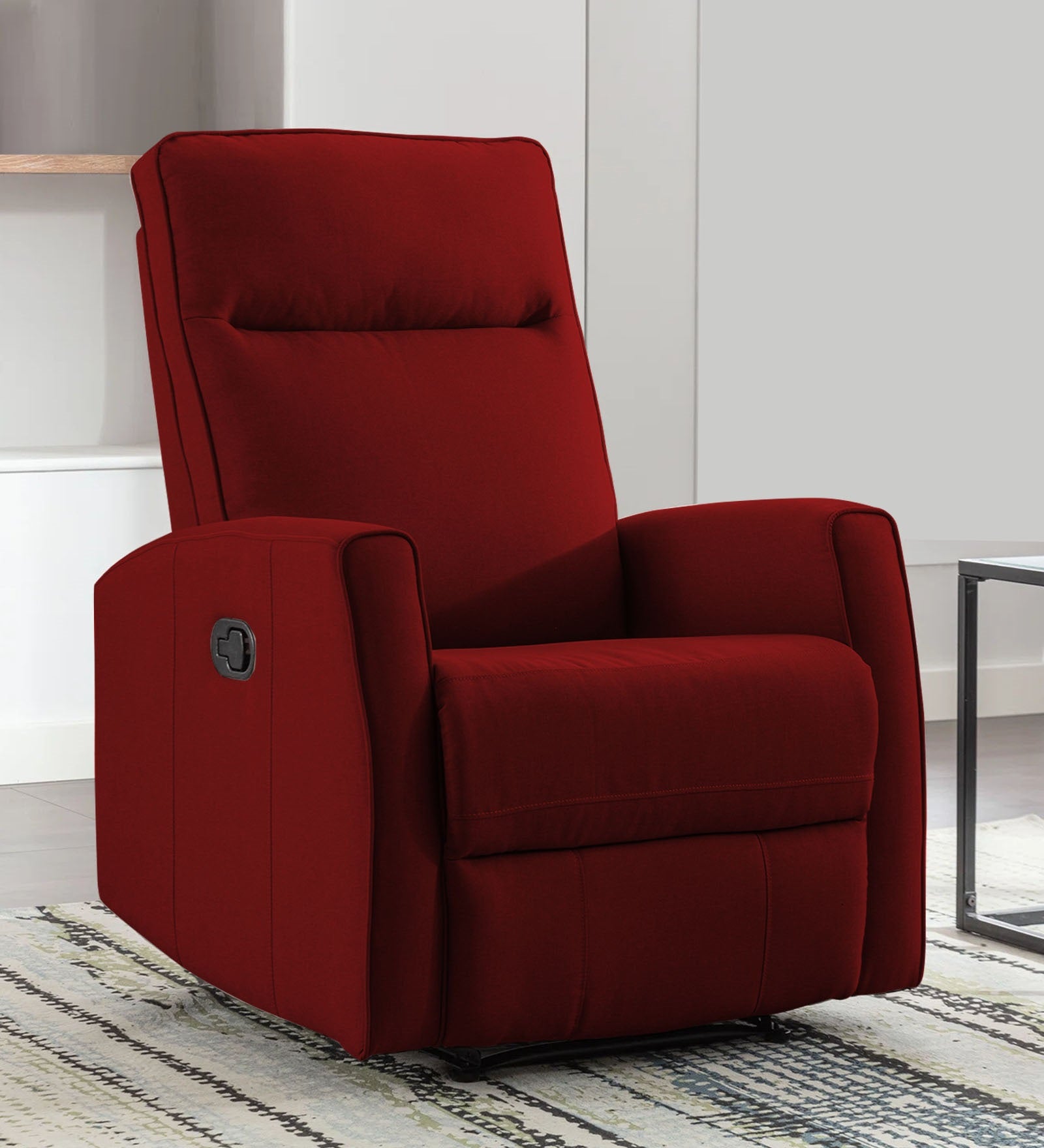 Logan Fabric Manual 1 Seater Recliner In Blood Maroon Colour