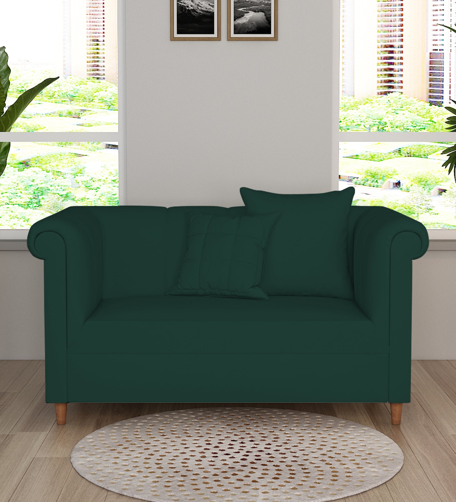 Rubi Velvet 2 Seater Sofa in Forest Green Colour