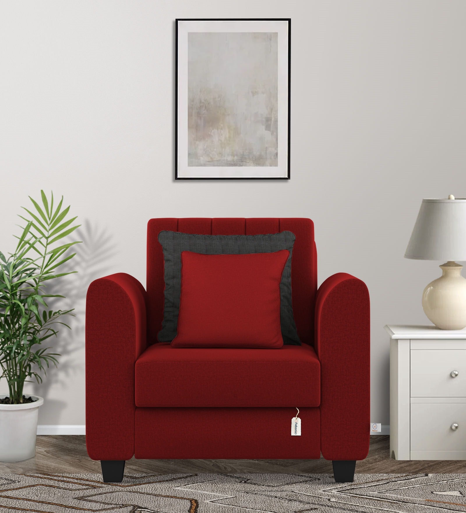 Cosmic Fabric 1 Seater Sofa in Blood Maroon Colour