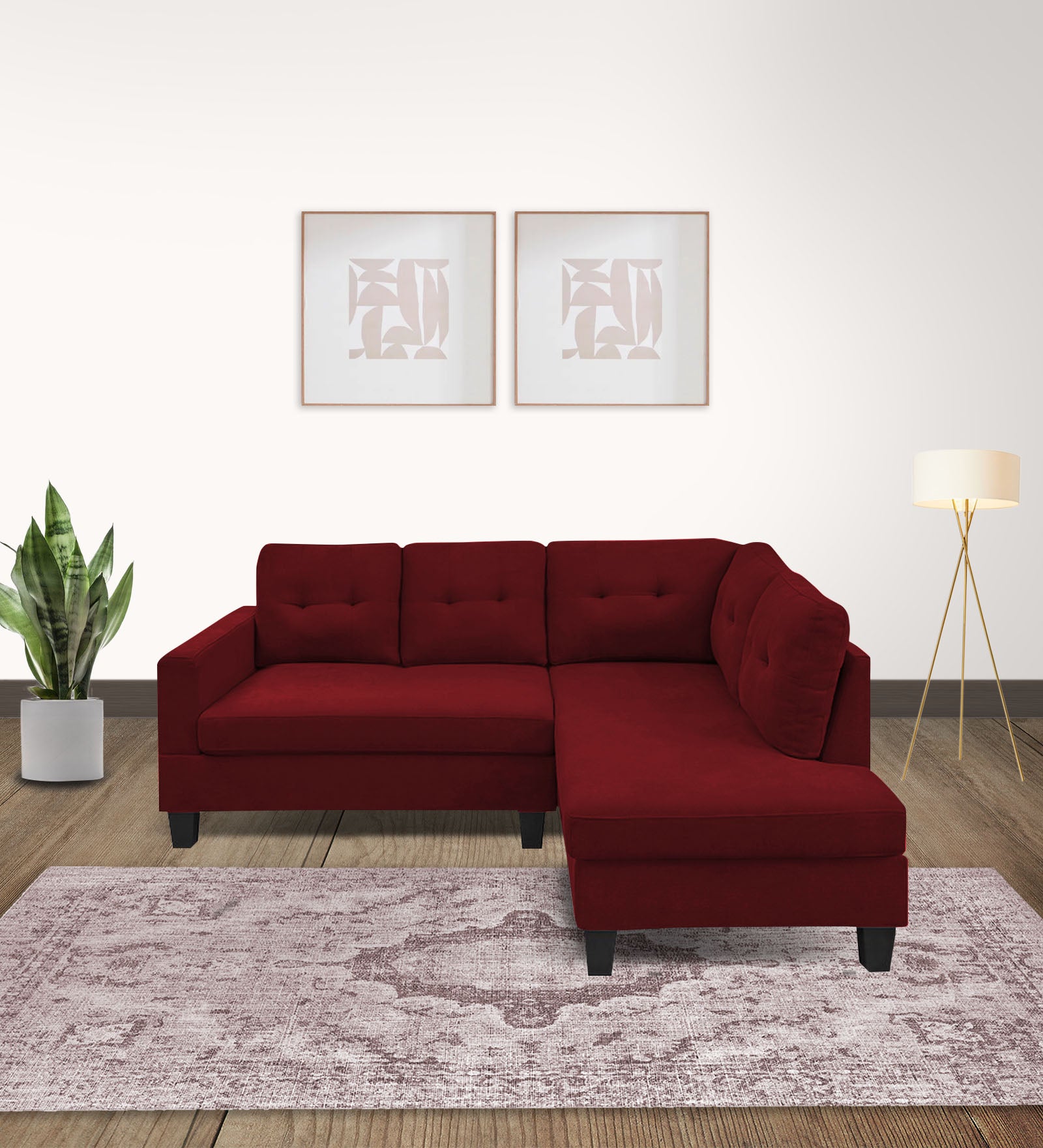 Thomas Fabric LHS Sectional Sofa (2+Lounger) in Blood Maroon Colour