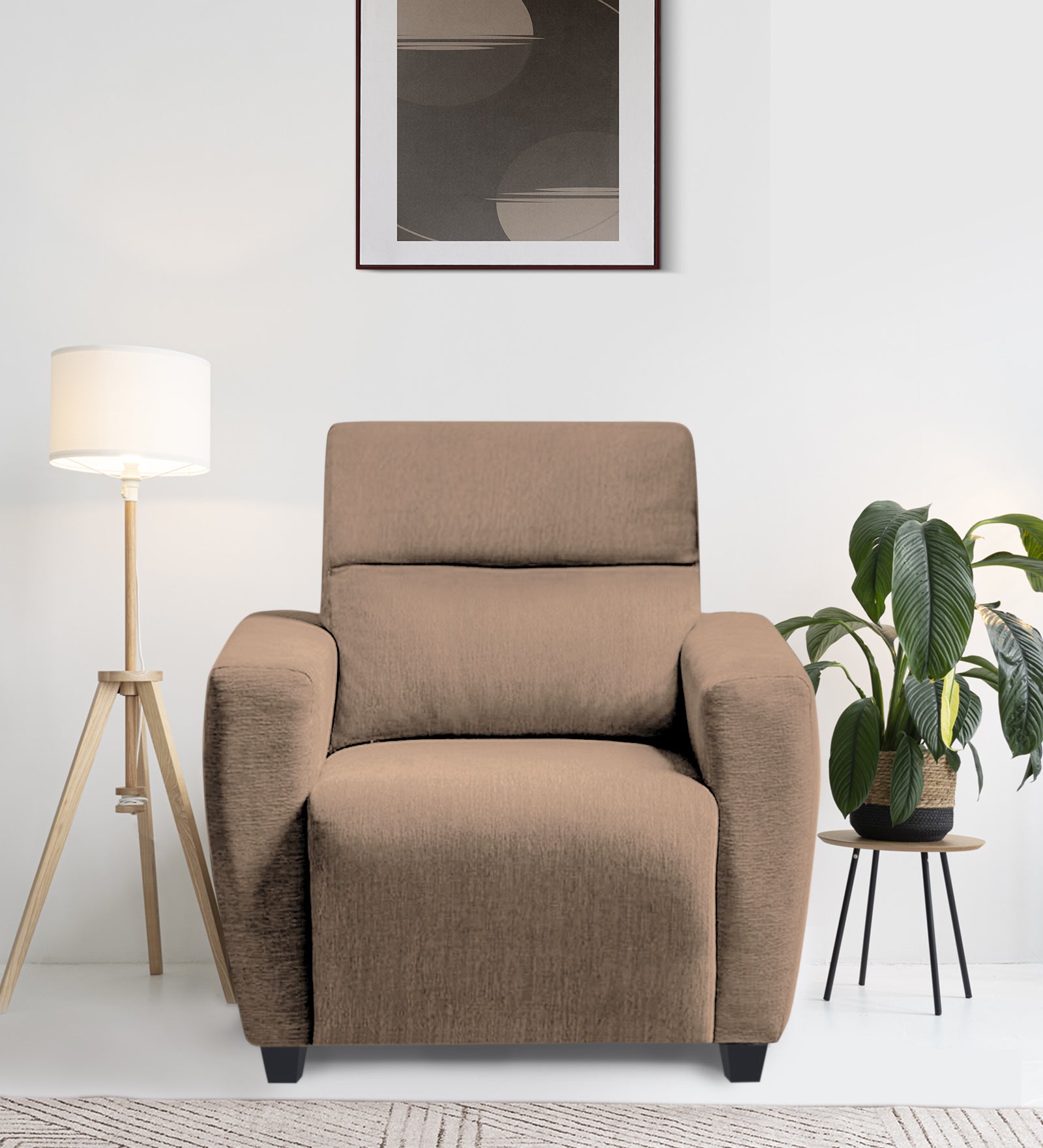 Bakadi Fabric 1 Seater Sofa in Cookie Beige Colour