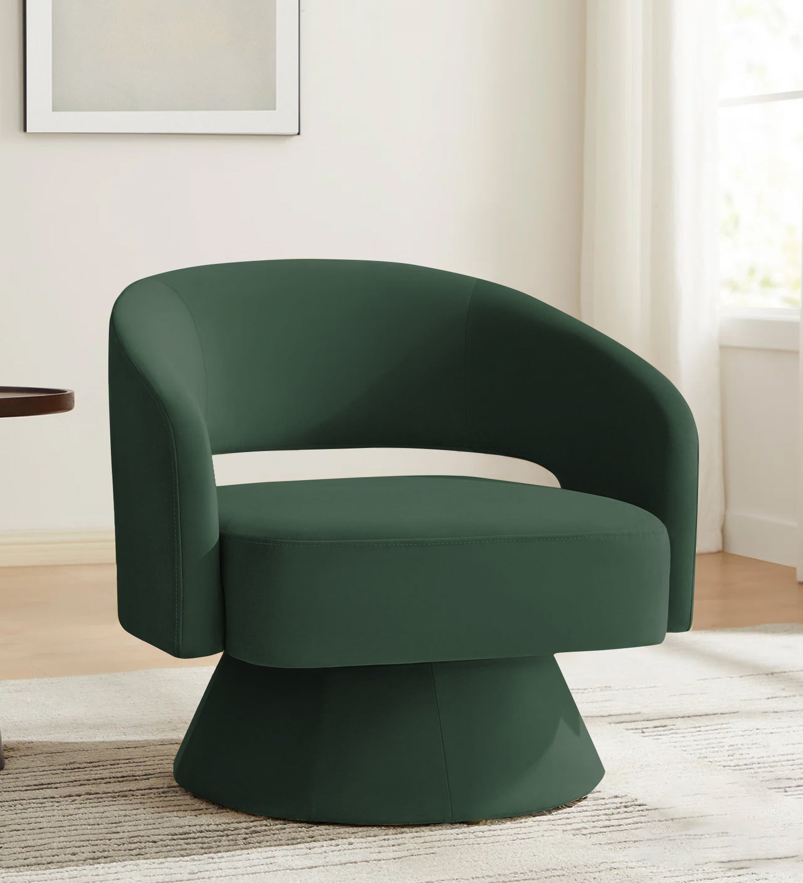 Pendra Velvet Swivel Chair in Amazon Green Colour