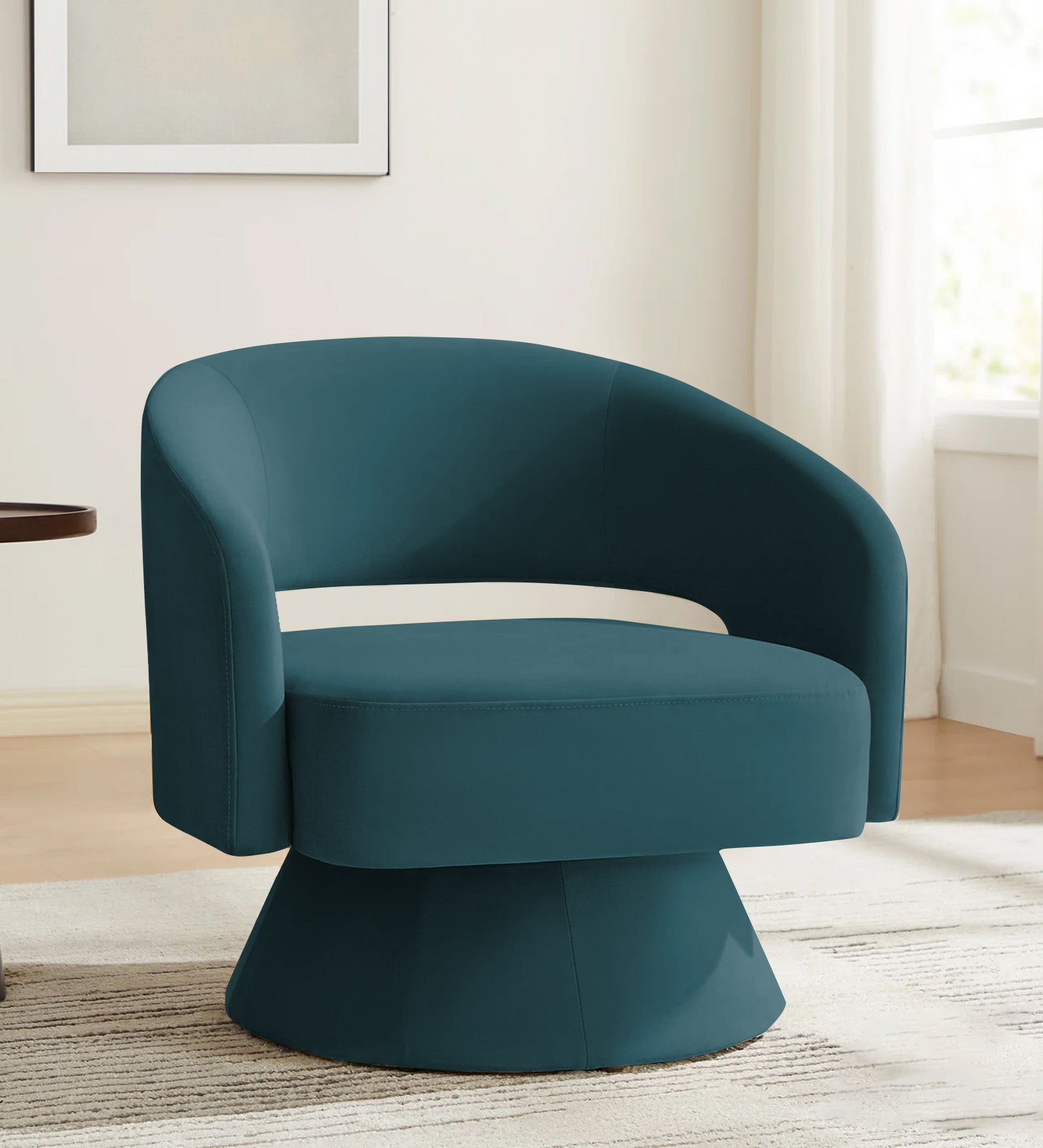 Pendra Velvet Swivel Chair in Arabian Green Colour