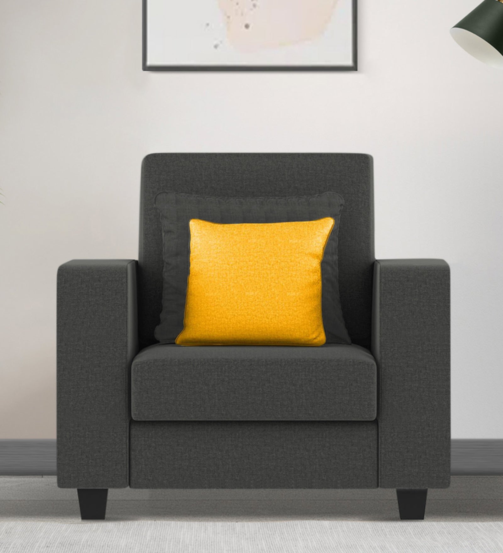 Nabi Fabric 1 Seater Sofa In Charcoal Grey Colour
