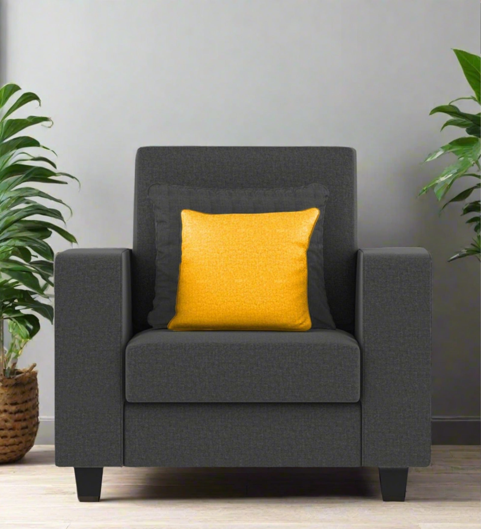 Nabi Fabric 1 Seater Sofa In Charcoal Grey Colour