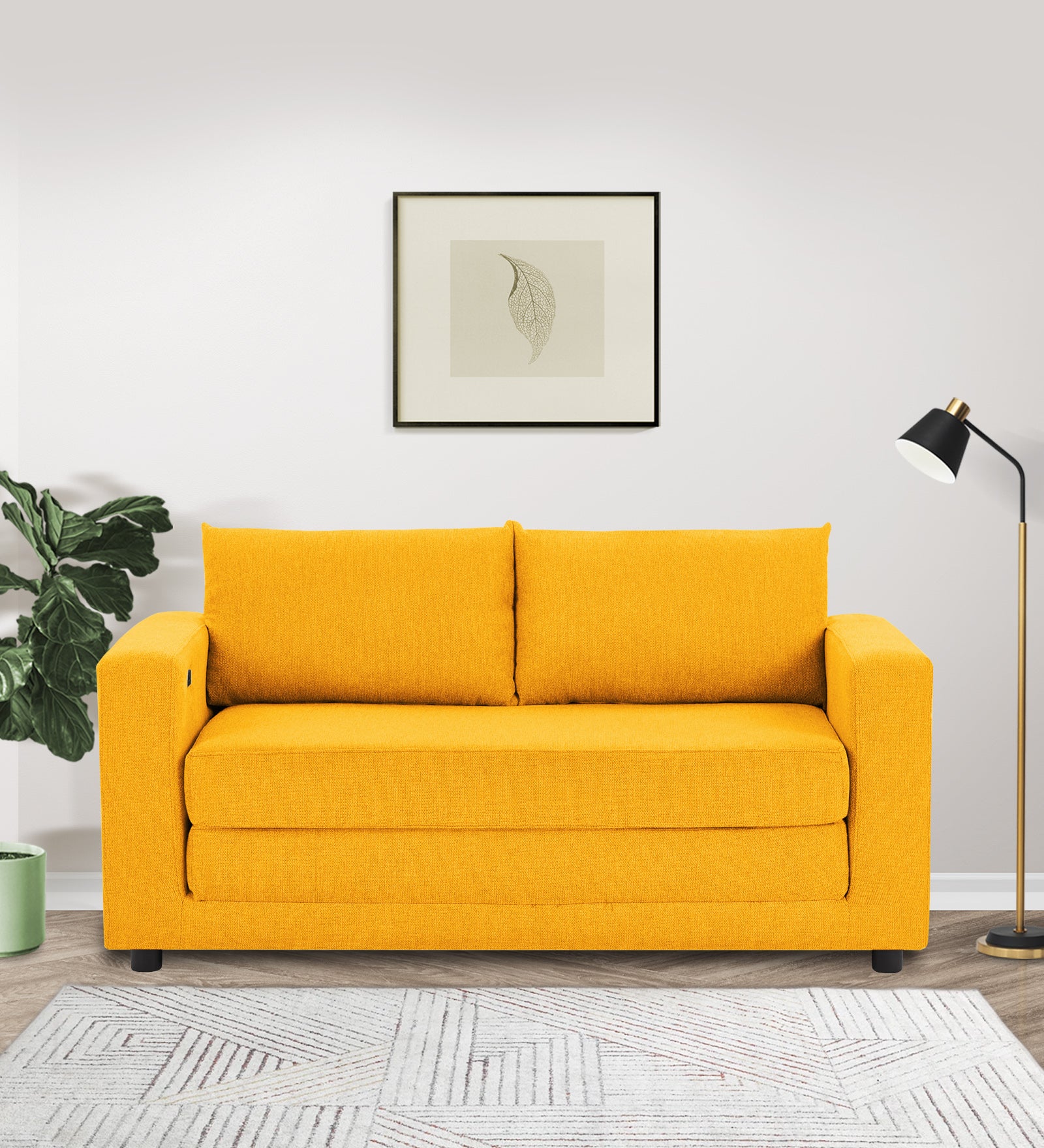 Roman Fabric 3 Seater Convertable Sofa Cum Bed in Bold Yellow Colour With Portable